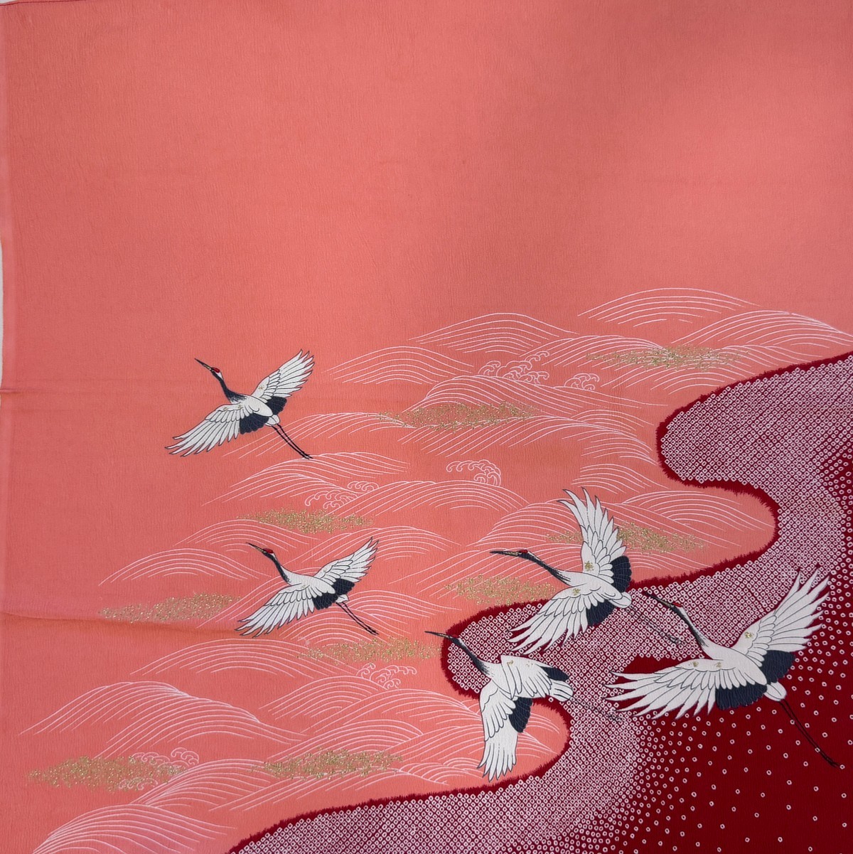 Japanese Furoshiki Tapestry Scarf Cranes over Waves, 28 Japanese Furoshiki Tapestry Scarf Cranes over Waves, 28