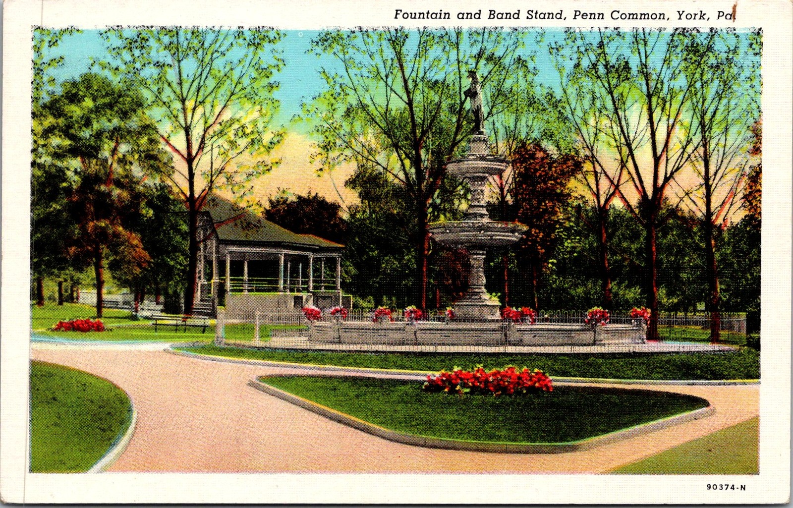 Fountain and Band Stand Penn Common York PA Vintage Postcard 5P18-7