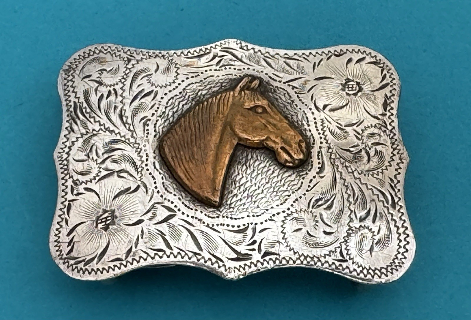 Vintage Diablo Sterling Silver Horse Belt Buckle Western Hand Engraved 2.25”