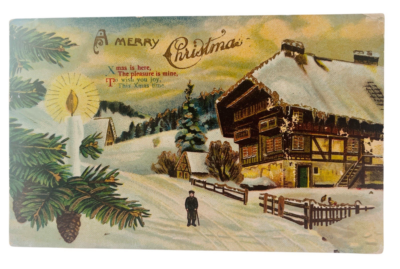 Vintage Antique c.1914 Victorian German Embossed Postcard Merry Christmas