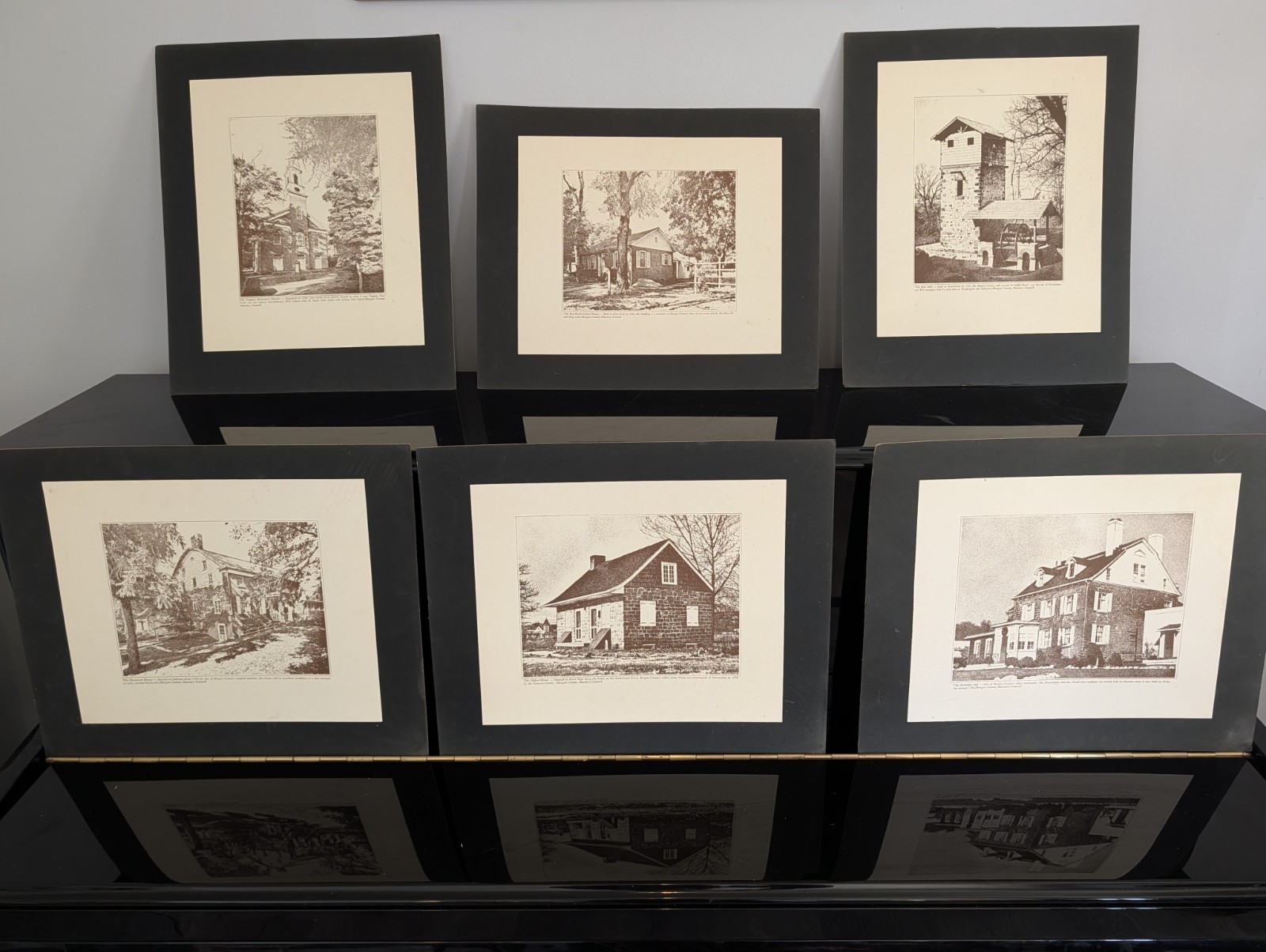 Vintage Historic Prints of Bergen County NJ, Brown and White, Matted set of 6 Vintage Historic Prints of Bergen County NJ, Brown and White, Matted set of 6