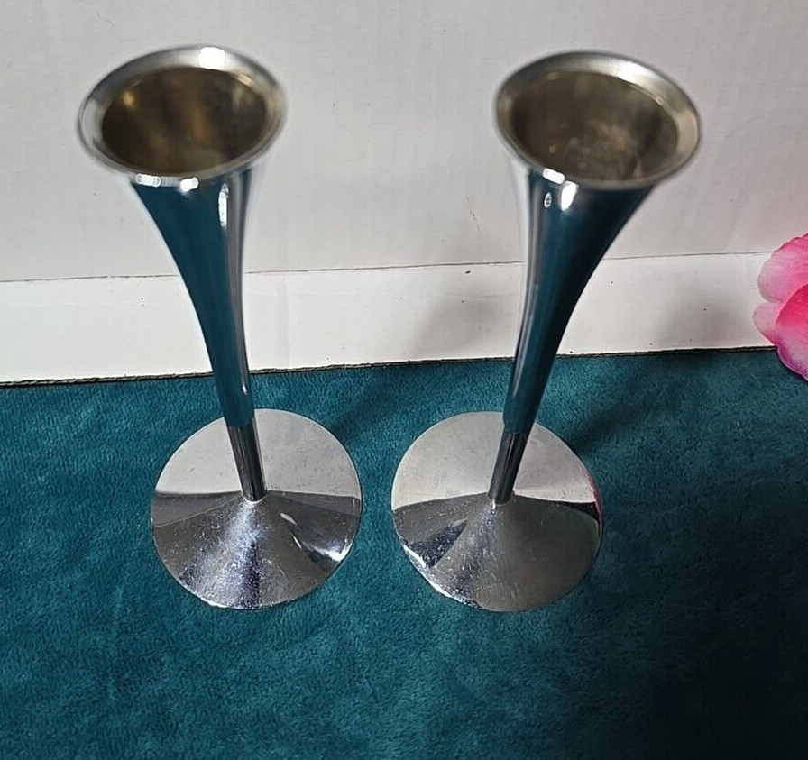 Pair of Antique Fluted Art Deco Candle Stick Bud Vase Durex Rare 6\ Pair of Antique Fluted Art Deco Candle Stick Bud Vase Durex Rare 6\