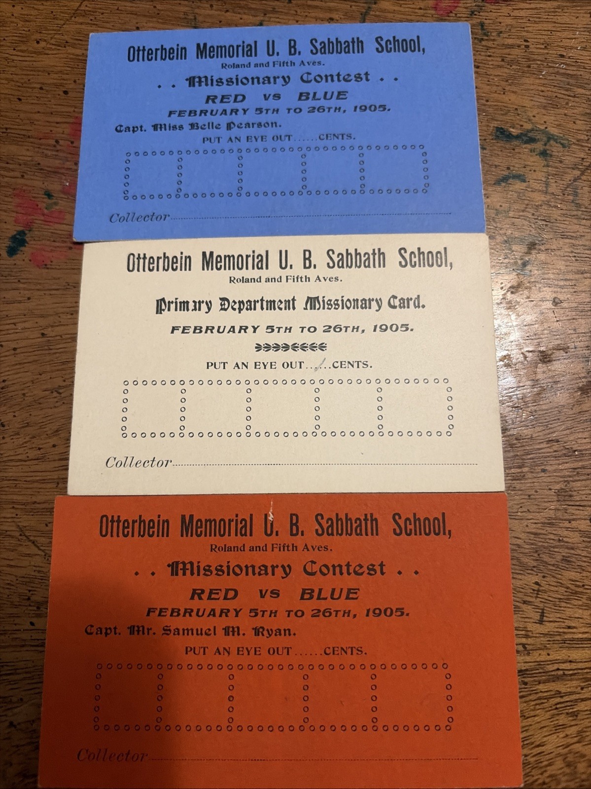1905 Otterbein Memorial U.B. Church Missionary Contest Cards Red Blue Lot PA 1905 Otterbein Memorial U.B. Church Missionary Contest Cards Red Blue Lot PA