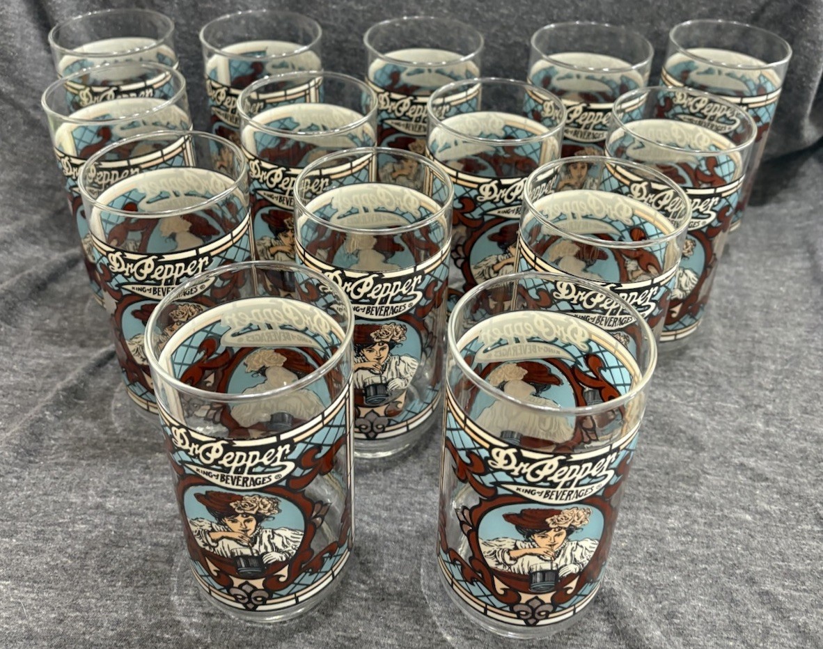 Vintage Dr Pepper King Of Beverages Stain Glass Style Advertising Glass Tumbler