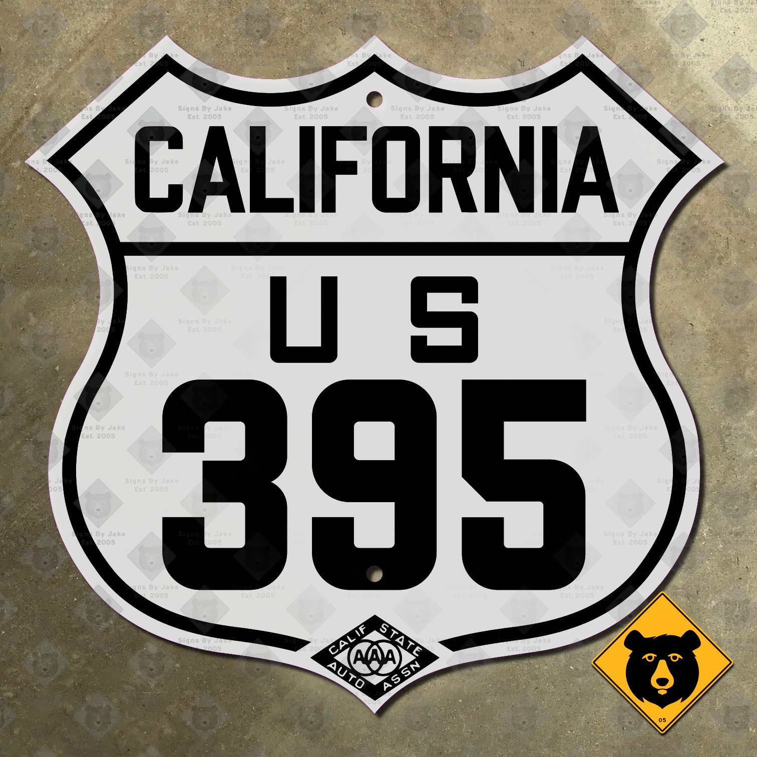 California CSAA US Route 395 highway road sign auto club Sierras Lassen 12x11