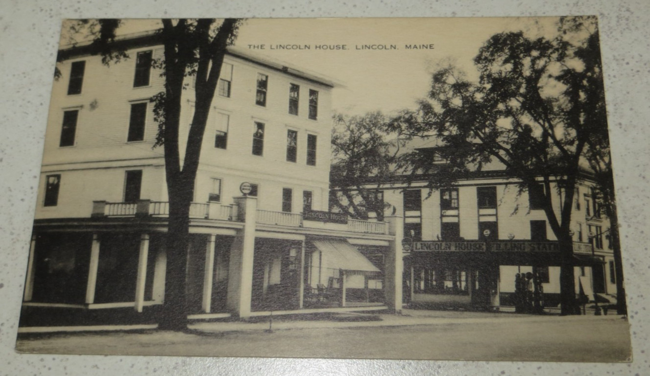 1941 -Lincoln House Hotel & Filling Station- Postcard -Lincoln, Maine -Awesome
