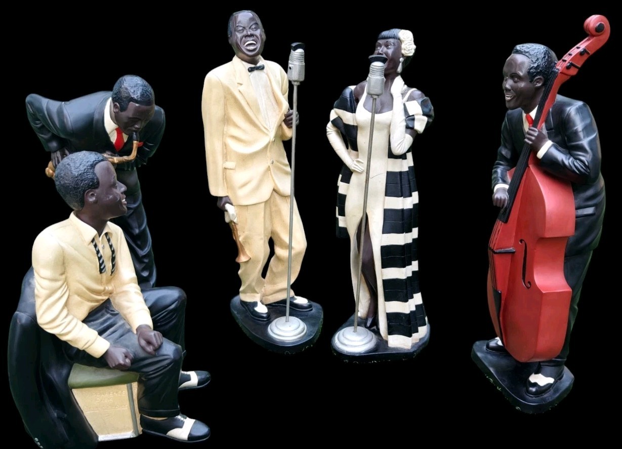 Big VTG 1992 Apparence Paris Enesco Large Jazz Band Statues Set 5 Black Musician Big VTG 1992 Apparence Paris Enesco Large Jazz Band Statues Set 5 Black Musician
