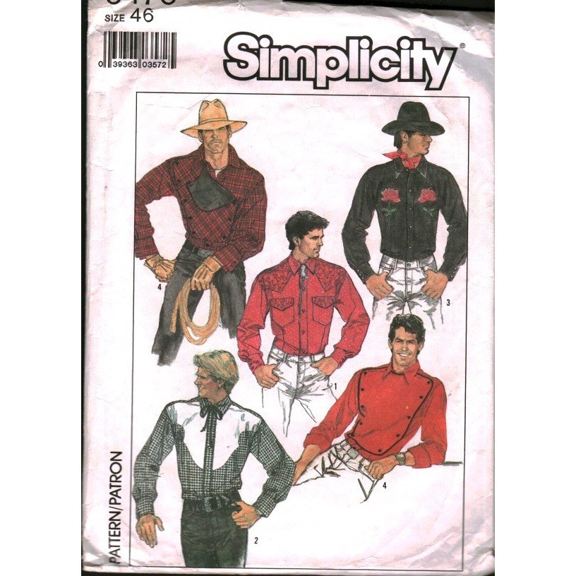 Simplicity 8473 Mens Fitted Western Shirt Sewing Pattern Size 46 Cowboy Yoke Bib Simplicity 8473 Mens Fitted Western Shirt Sewing Pattern Size 46 Cowboy Yoke Bib
