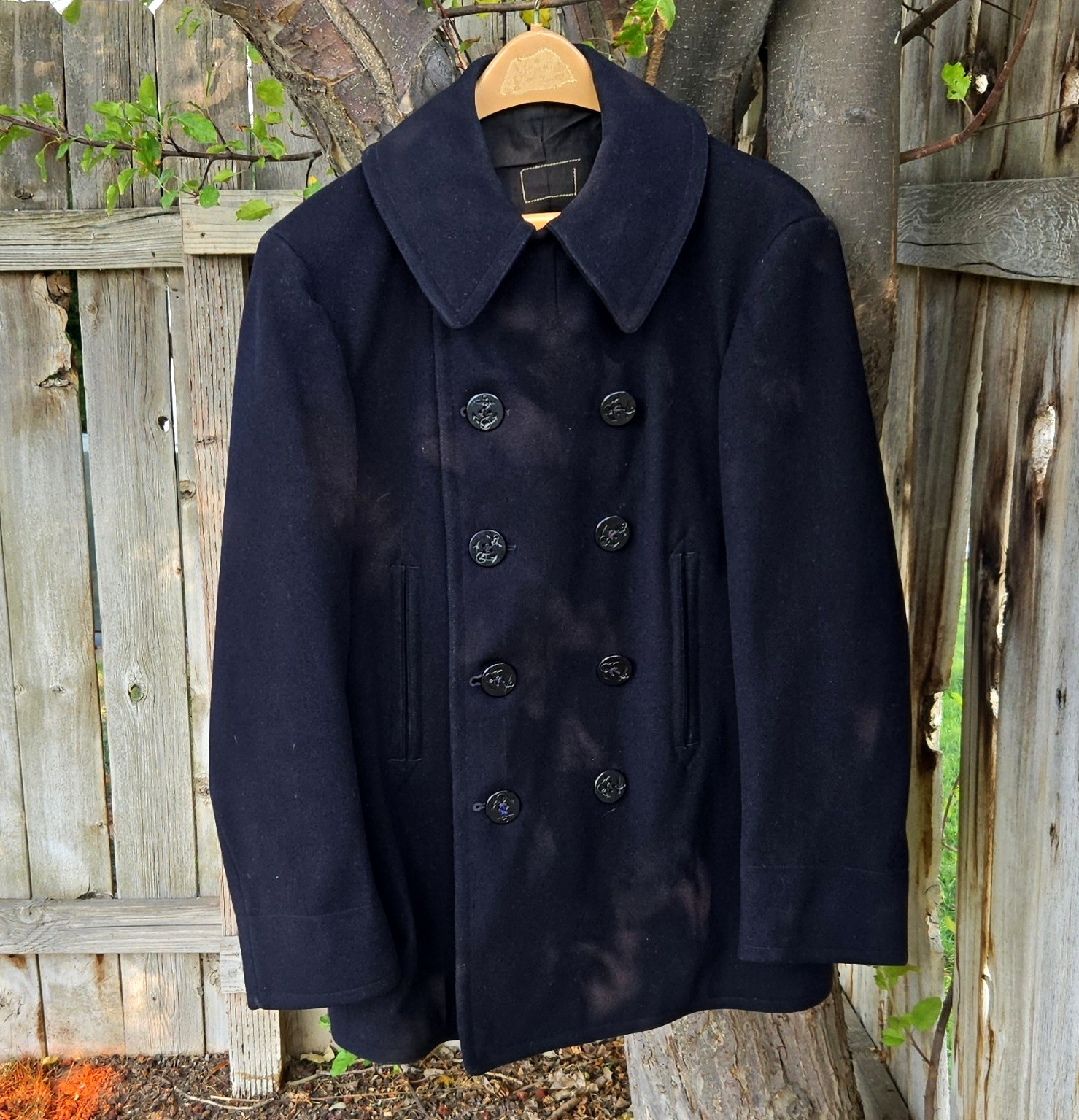 Vtg 40s WWII USN Wool Peacoat 10 Button Stenciled Naval Clothing Factory SZ 38