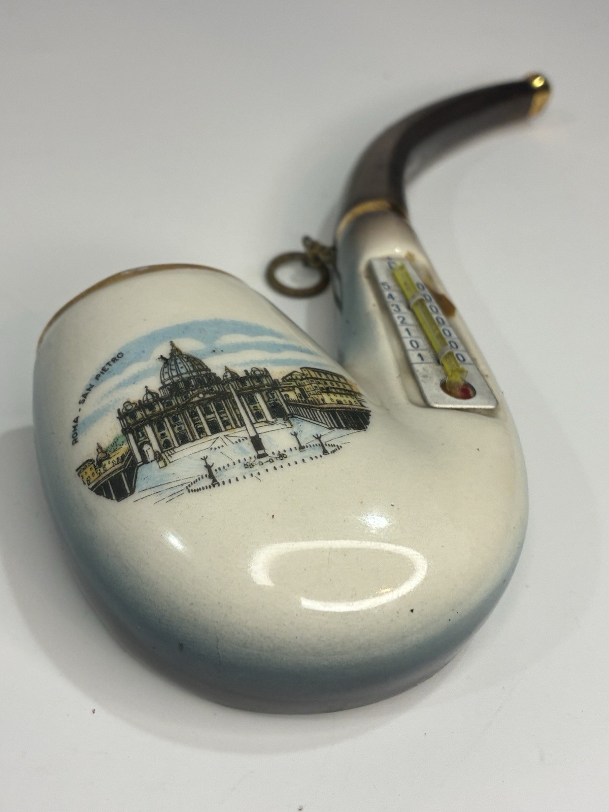 Vintage Rare Scar Pipe Shaped  MCM Ceramic Thermometer Wall Decor Made in Italy