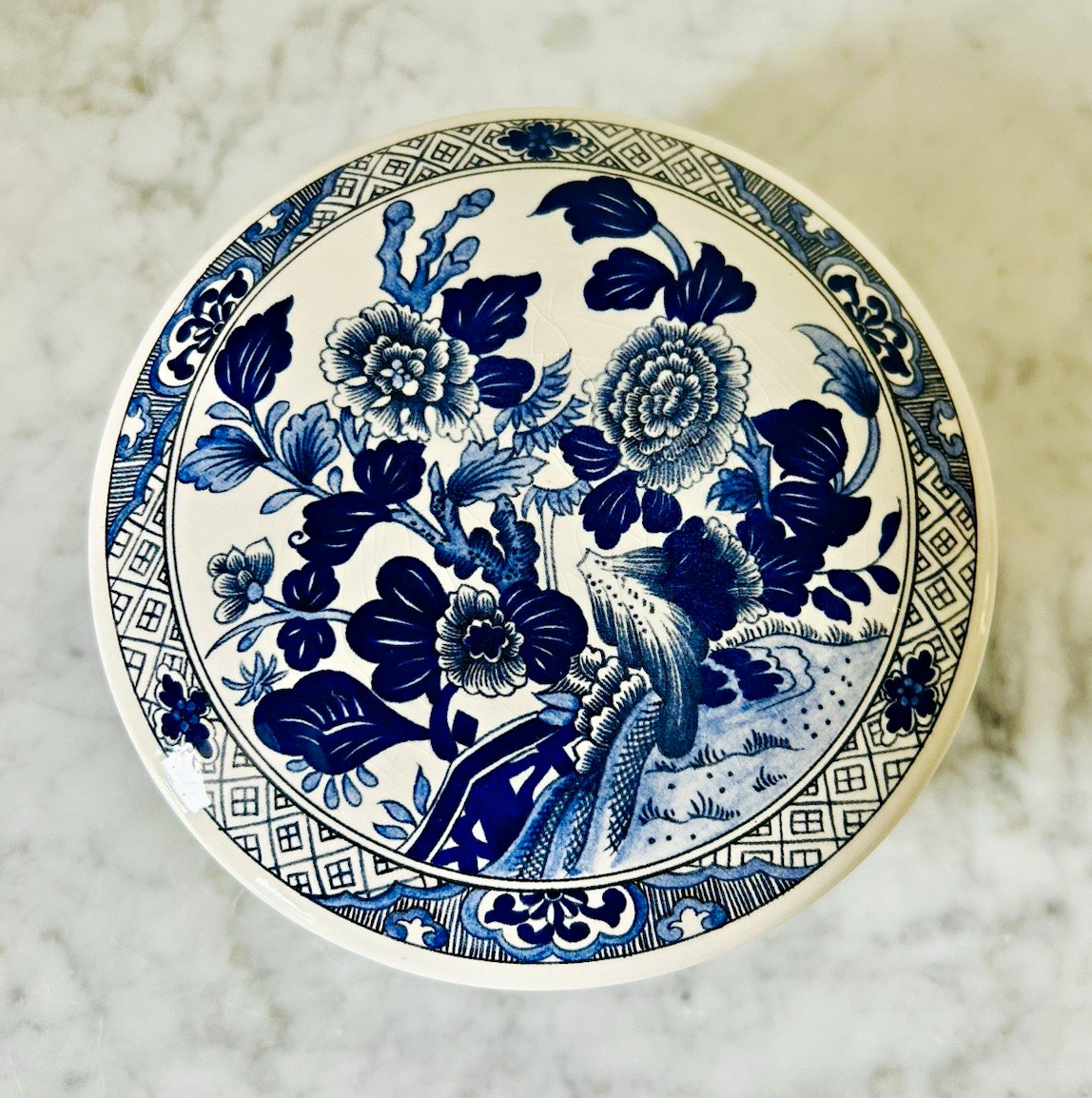 Tiffany & Co. Peony Blue & White Ceramic Round Floral Lidded Trinket Box Tiffany & Co. Peony Blue & White Ceramic Round Floral Lidded Trinket Box