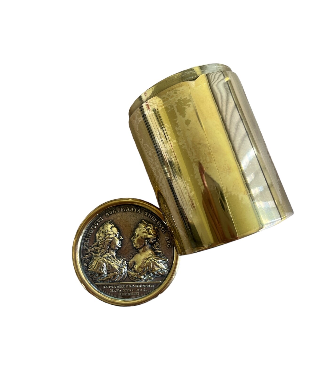 Rare 1759 medal Cylindrical brass box by Carl Auböck Aubock 1950s Rare 1759 medal Cylindrical brass box by Carl Auböck Aubock 1950s