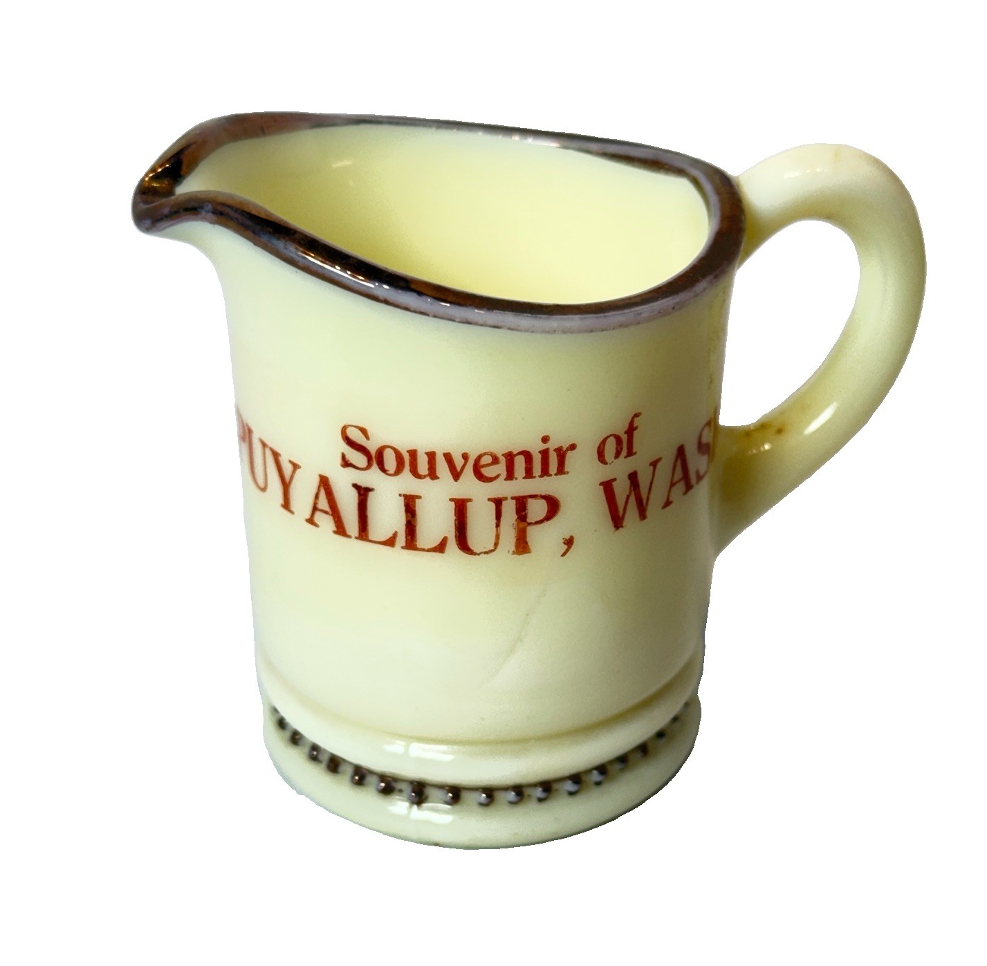 Puyallup WASHINGTON WA Uranium Antique Custard Glass Souvenir Trinket CREAMER Puyallup WASHINGTON WA Uranium Antique Custard Glass Souvenir Trinket CREAMER