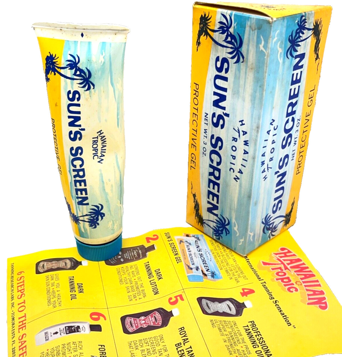 Vintage Hawaiian Tropic Sun Screen Tube Box Advertising 80s 90s Movie Prop NOS