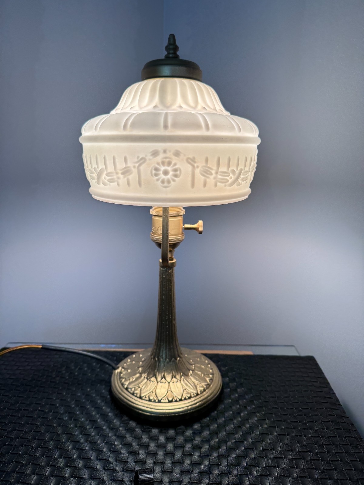 Vintage Electric Lamp Frosted Milk Glass Shade from 1920's Completely Refreshed~