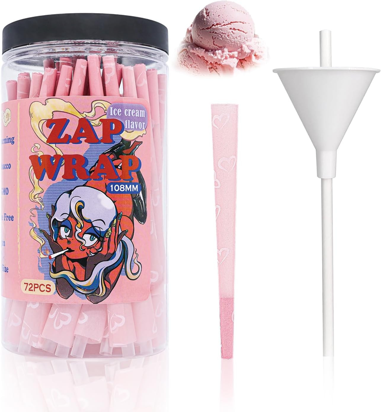 ZAPWRAP 72 PCS Pink Pre Rolled Cones| Ice Cream Flavor | King Size WHITE ZAPWRAP 72 PCS Pink Pre Rolled Cones| Ice Cream Flavor | King Size WHITE