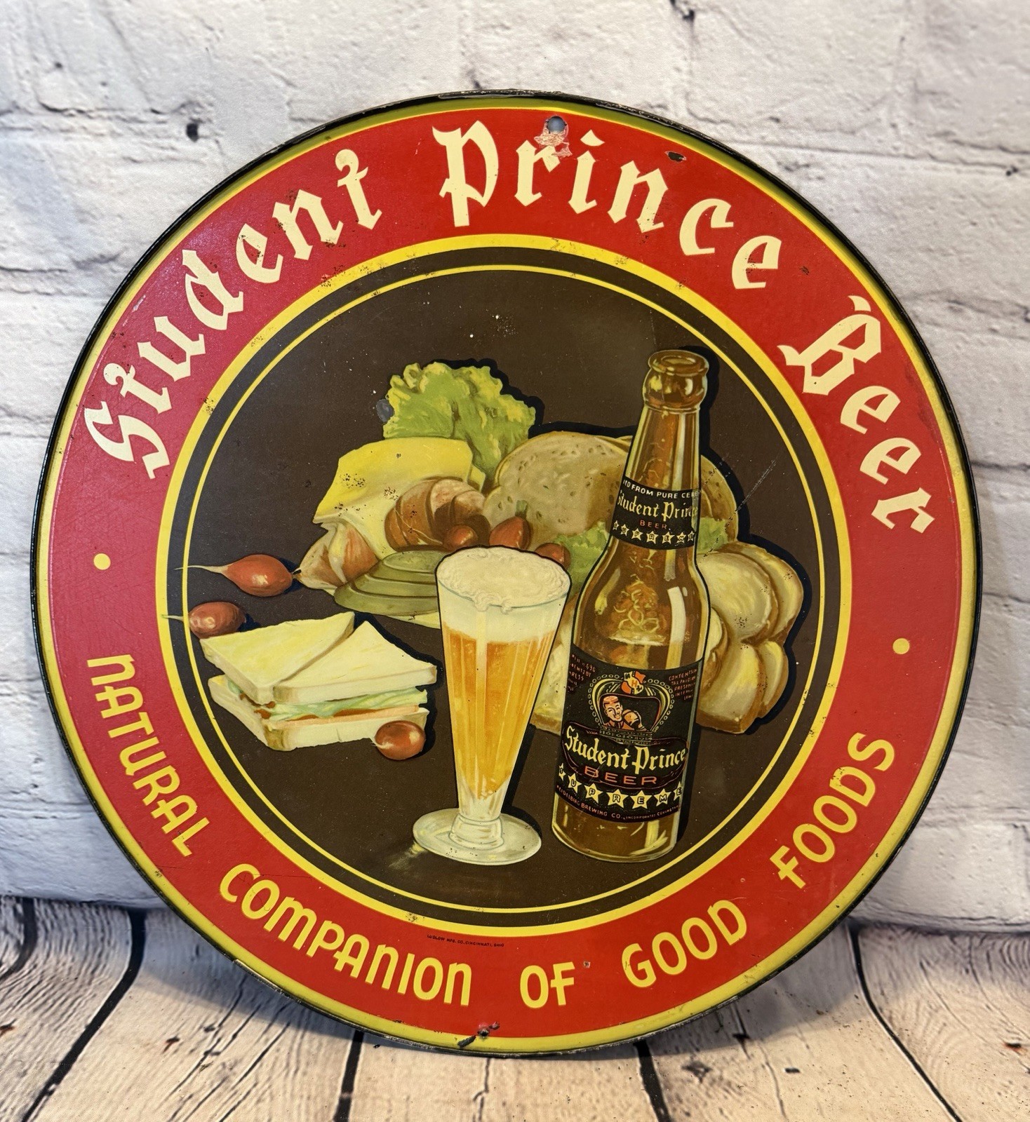 Vintage Student Prince Beer Sign Ludlow Mfg Co Cincinnati OH Metal 1930\'s 