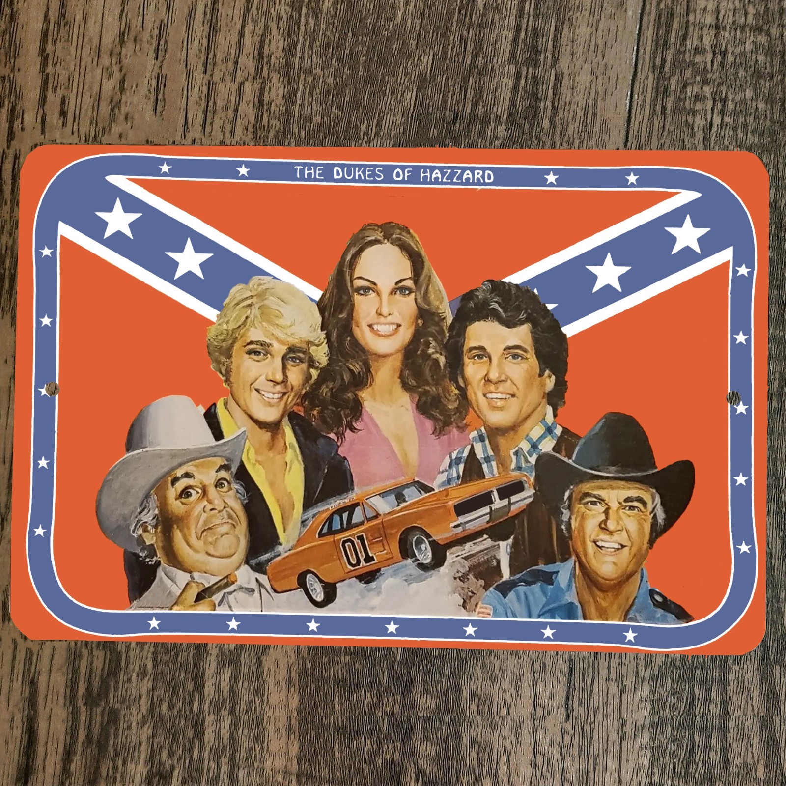 Dukes of Hazzard Altered Vintage Art from old TV Tray 8x12 Metal Wall Sign