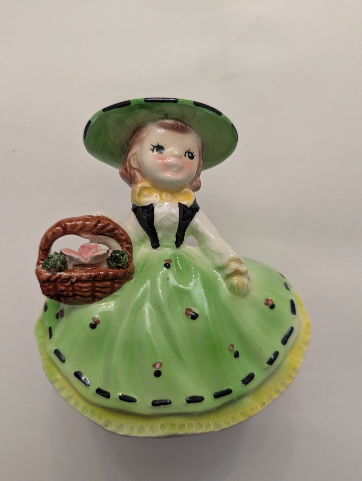 Vintage Relpo Small Southern Belle in Green Planter Japan Girl In Green Dress