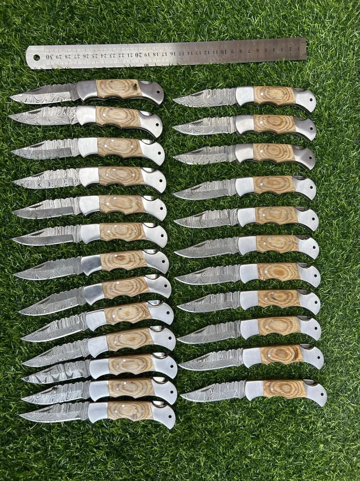 Lot Of 24 Pieces Handcrafted Back Lock Damascus steel Outdoor Folding Knife Lot Of 24 Pieces Handcrafted Back Lock Damascus steel Outdoor Folding Knife