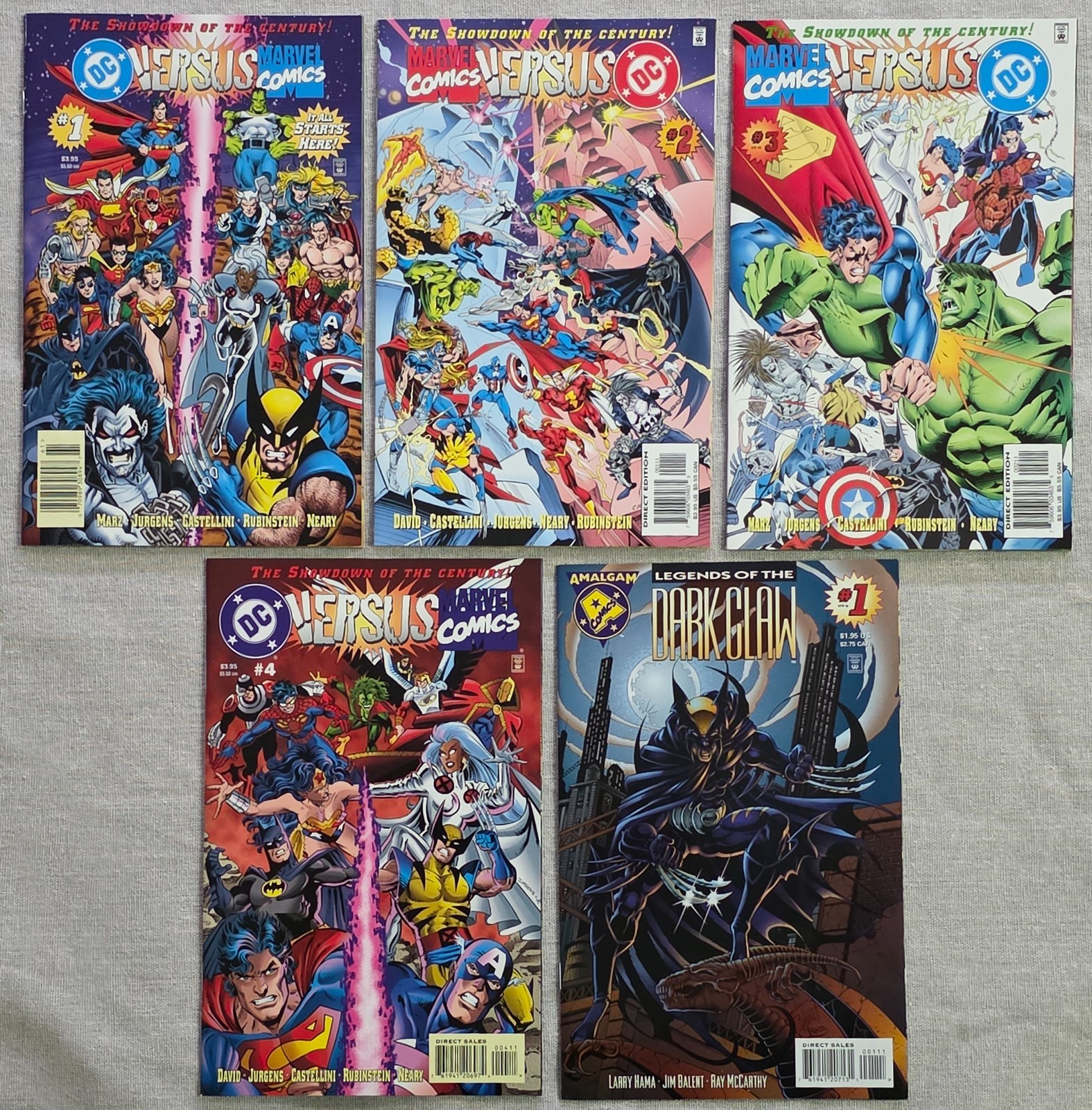 Lot x5 DC VERSUS MARVEL 1 2 3 4 Set (Complete Series) & AMALGAM DARK CLAW #1 NM