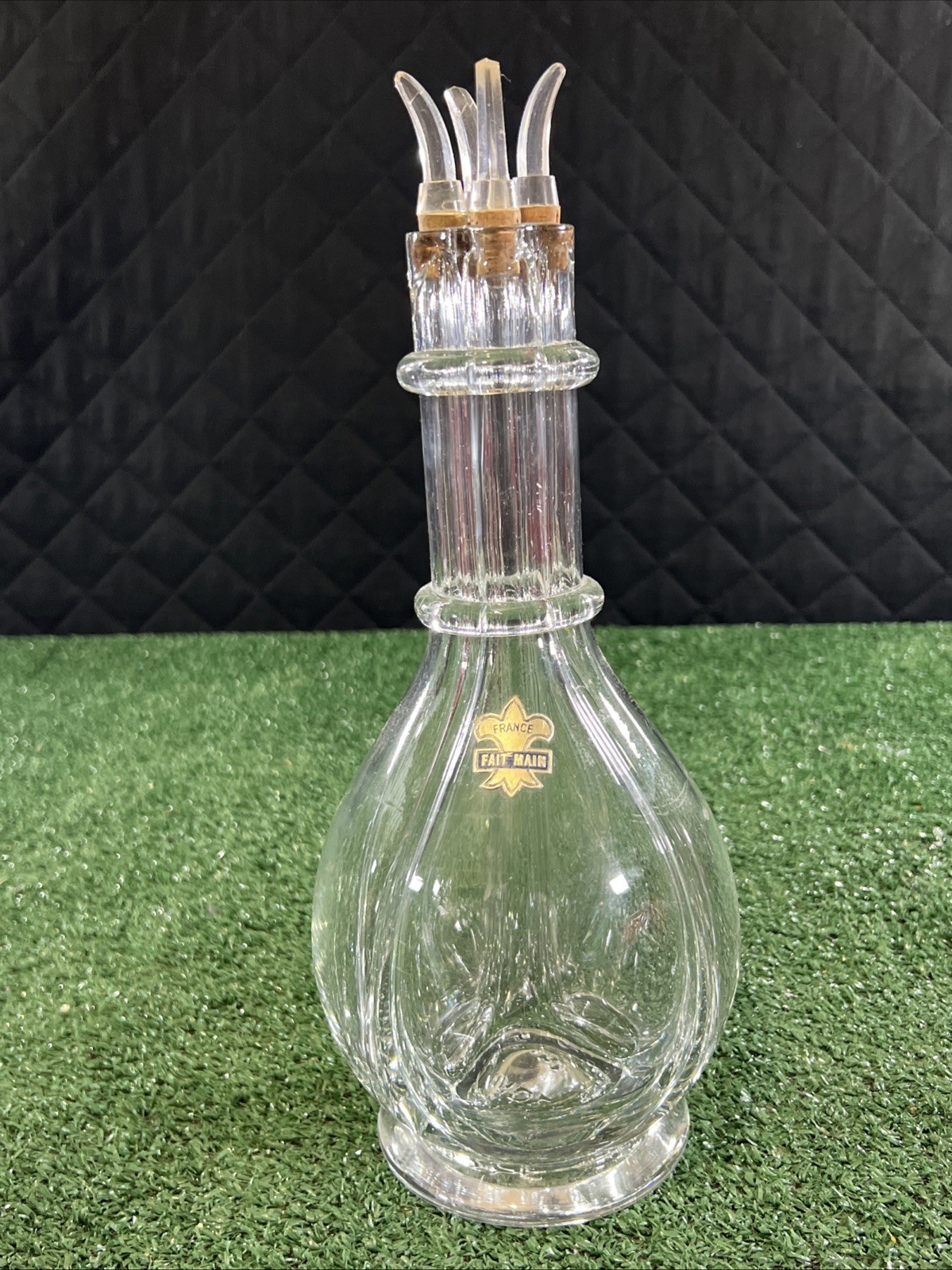 Vintage French Fait Main Hand Blown Glass 4 Chamber Liqueur Decanter 4 Spouts