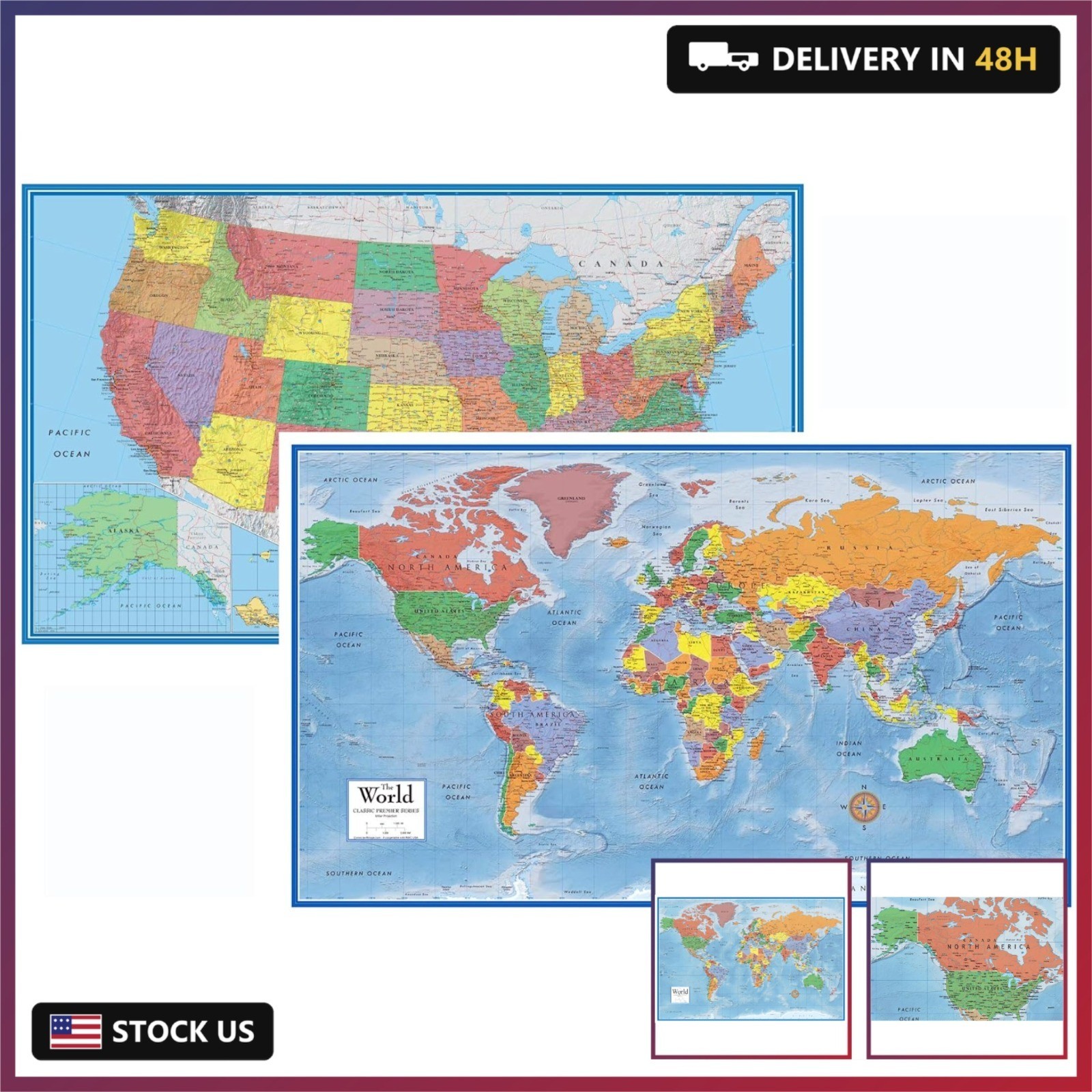 24x36 World and USA Classic Premier 3D Two Wall Map Set (Paper Folded) 24x36 World and USA Classic Premier 3D Two Wall Map Set (Paper Folded)