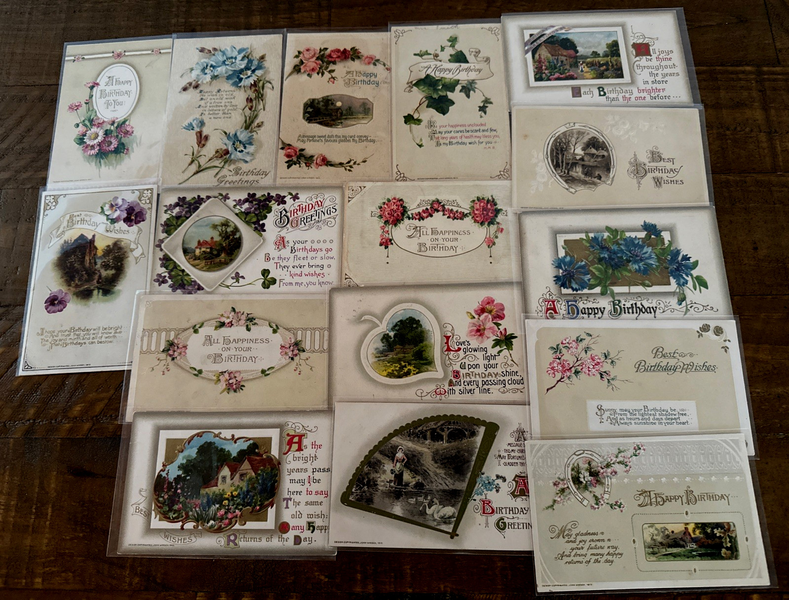 Nice Lot of 16 ~* Winsch* ~ Antique~c.1910 ~ BIRTHDAY  Greetings Postcards~j131