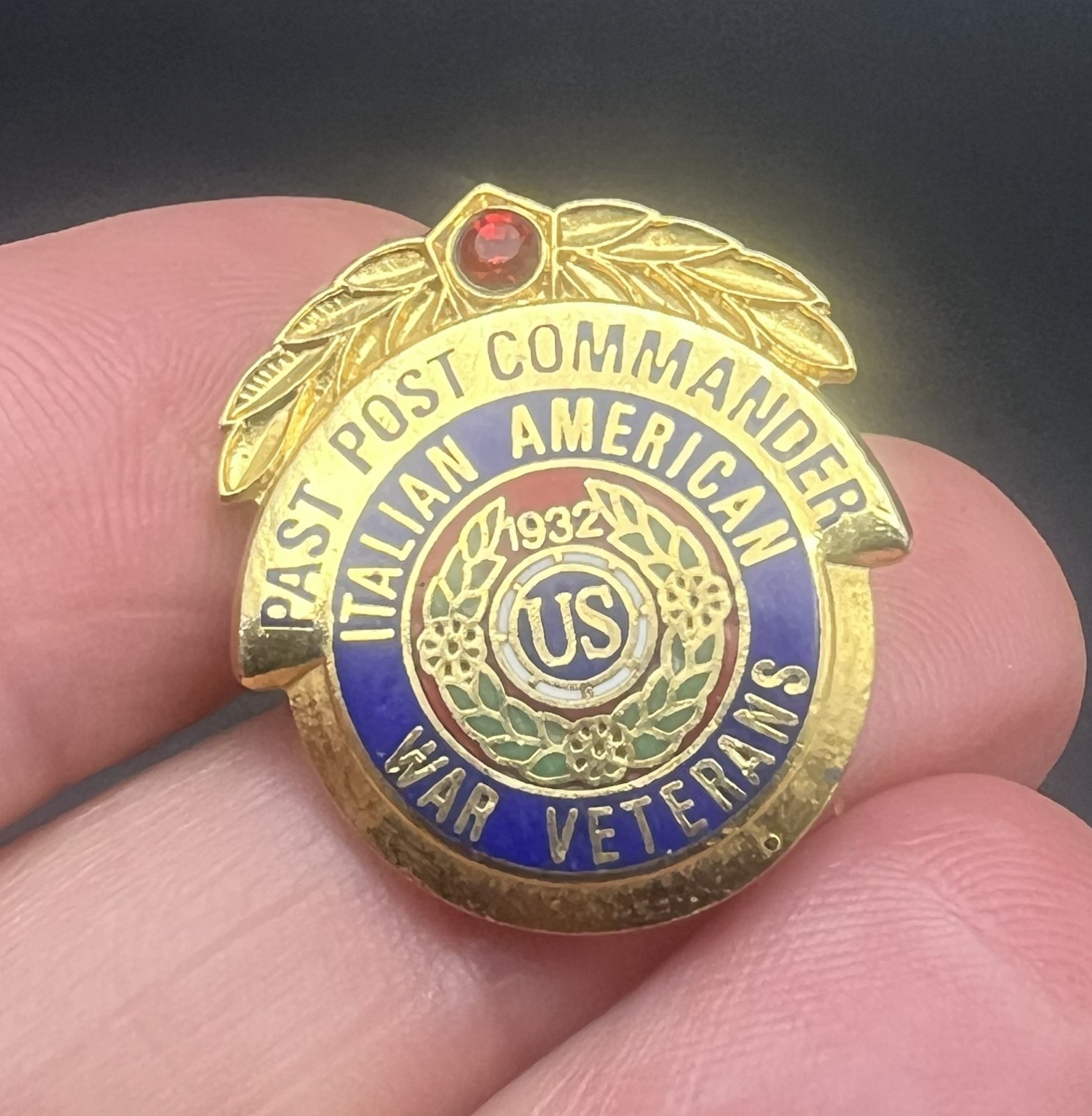 Italian American War Veterans ITAM PAST POST COMMANDER Pin Lapel US 1932 Gold
