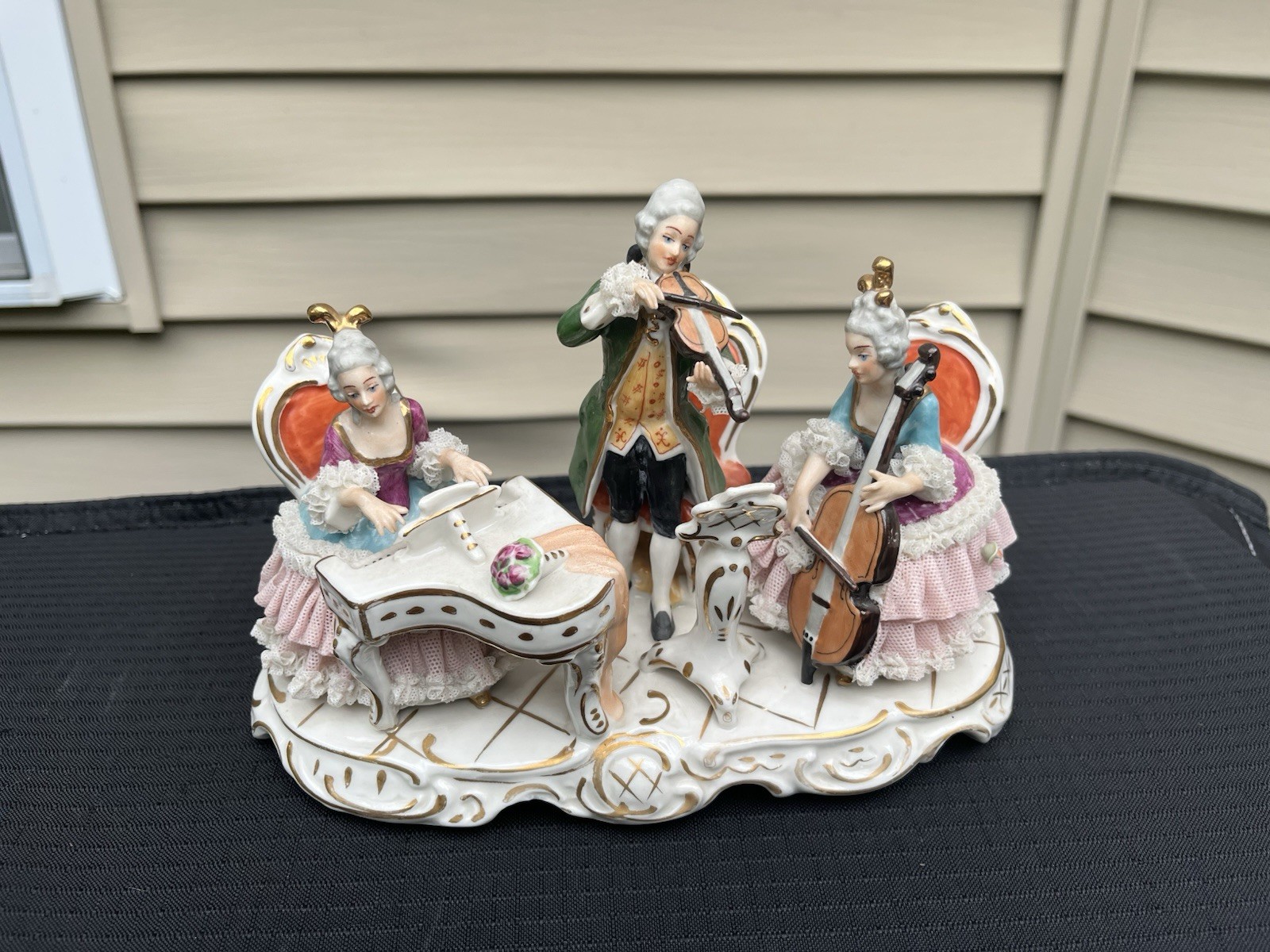 Vintage DRESDEN LACE Musical Trio Porcelain Figurine, Germany