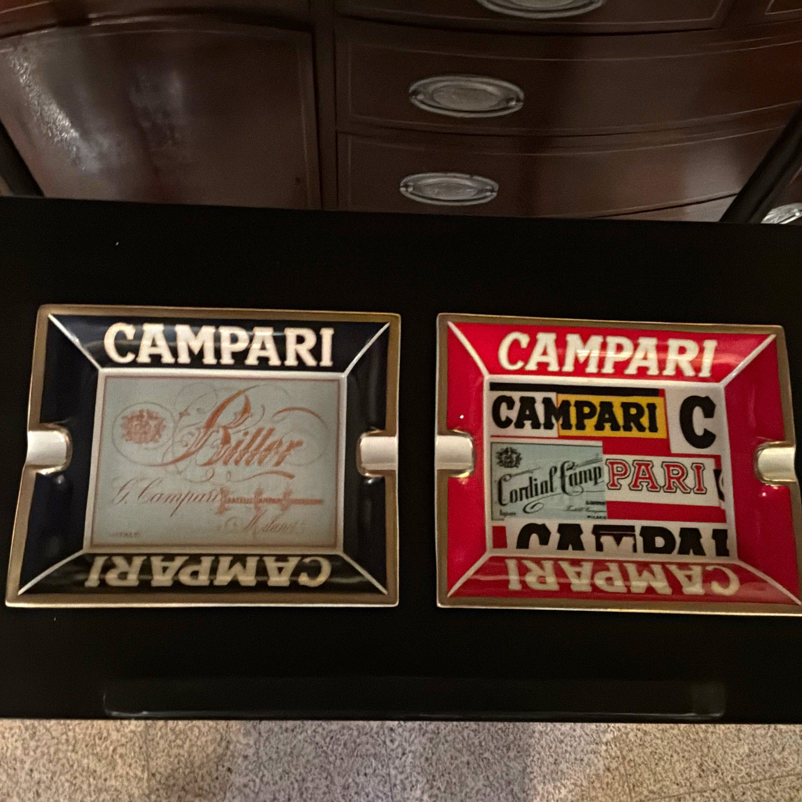 Campari Lot of 2 rectangular Ceramic Tobacco Ashtrays Made in Italy