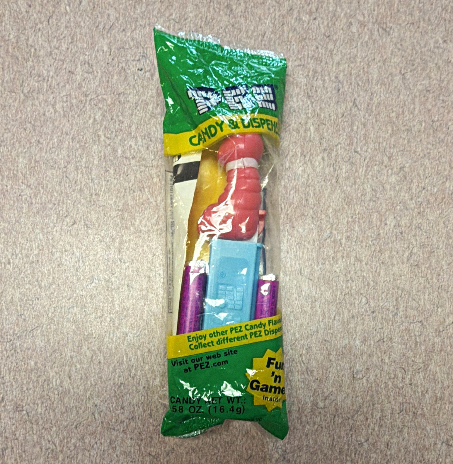 PEZ Candy Dispenser with Candy Refill Pack, Blue w/ Red Figure, Sealed PEZ Candy Dispenser with Candy Refill Pack, Blue w/ Red Figure, Sealed