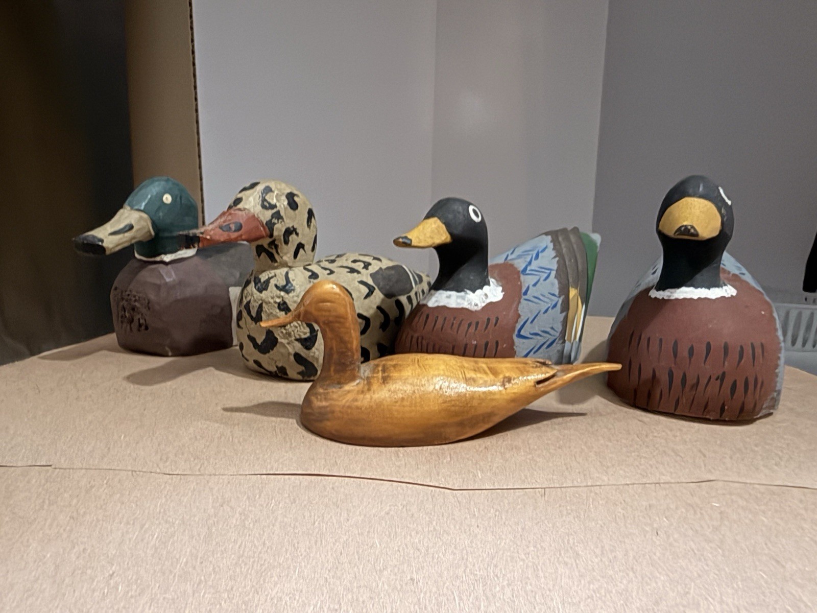 Small Wooden Duck Decor Lot of 5 Carved Style Mallard Pintail Folk Art