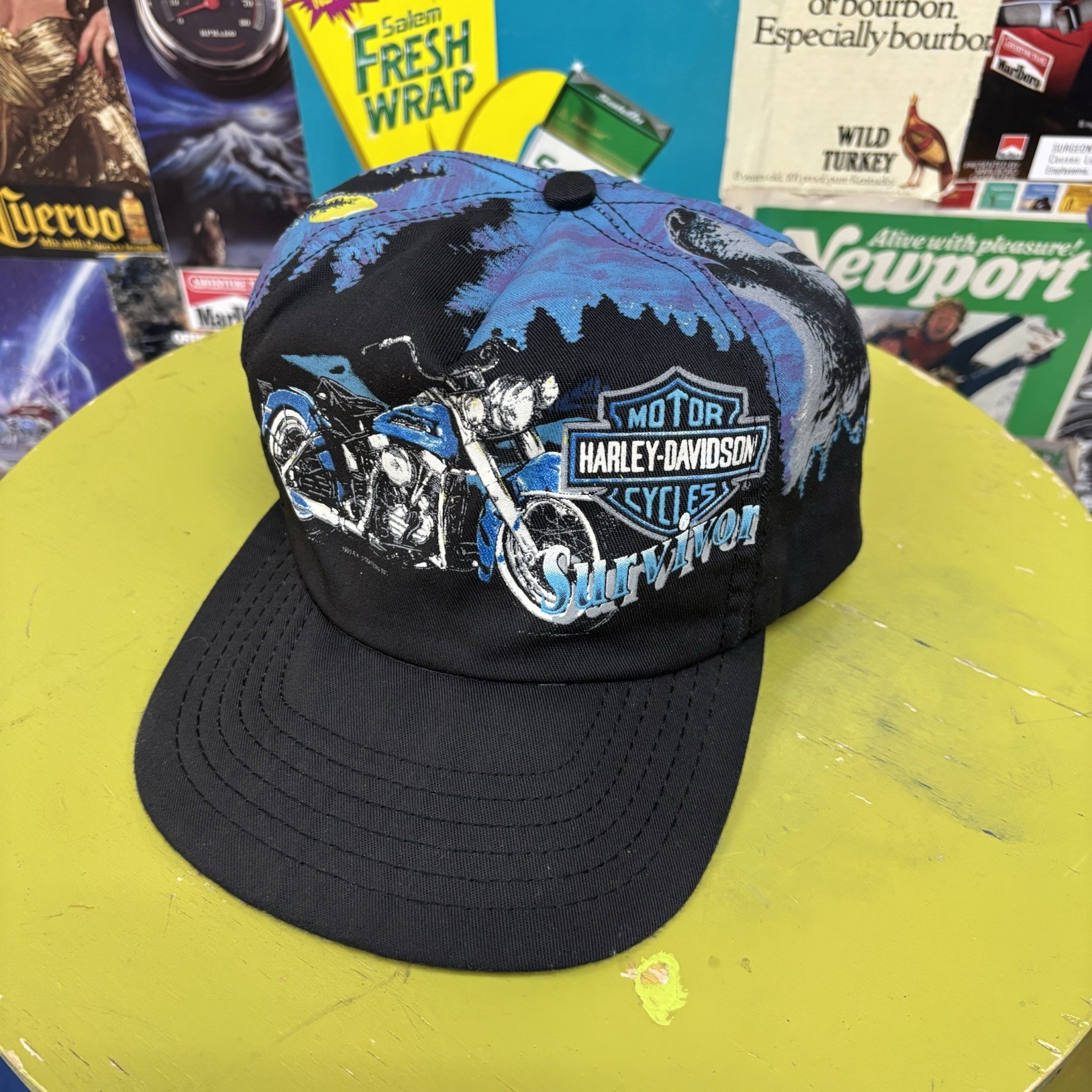 Vintage 1993 Harley Davidson Survivor AOP Wolf SnapBack Hat Vintage 1993 Harley Davidson Survivor AOP Wolf SnapBack Hat