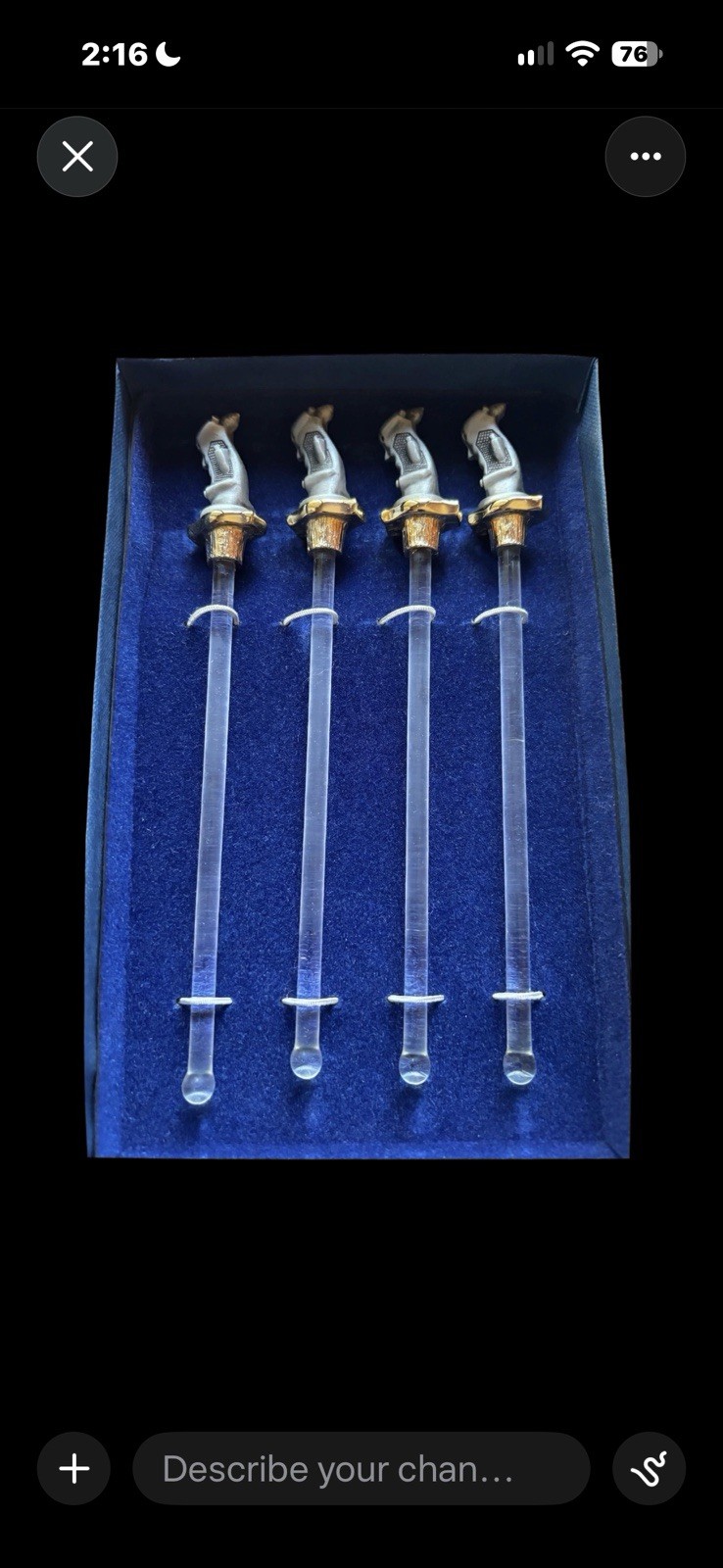 Fort Pewter Golf Bag Swizzle Sticks Set of 4 Crystal Cocktail Stirrers Boxed