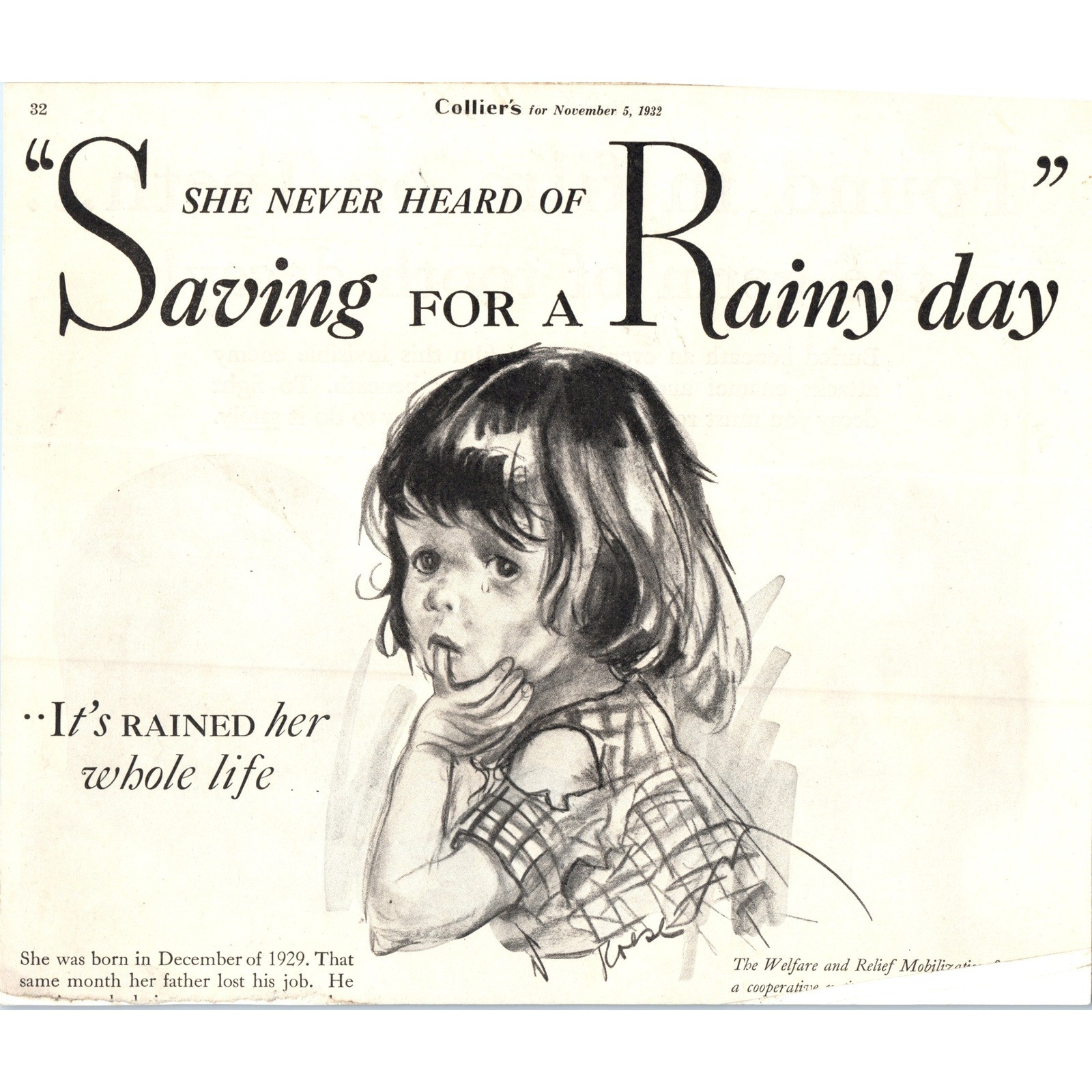 Vintage Colliers Print Ad Saving For A Rainy Day Great Depression Relief Art Vintage Colliers Print Ad Saving For A Rainy Day Great Depression Relief Art
