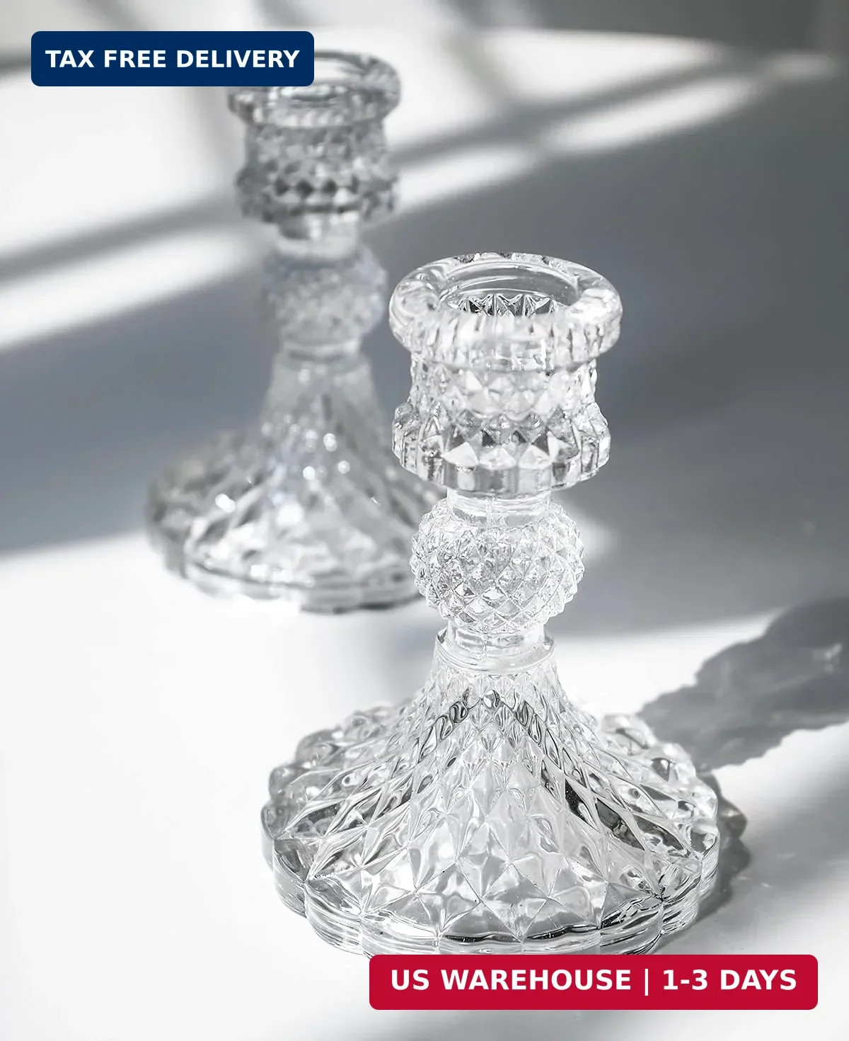 Set of 2 Clear Glass Taper Candle Holders Crystal Candlestick Centerpiece Set of 2 Clear Glass Taper Candle Holders Crystal Candlestick Centerpiece