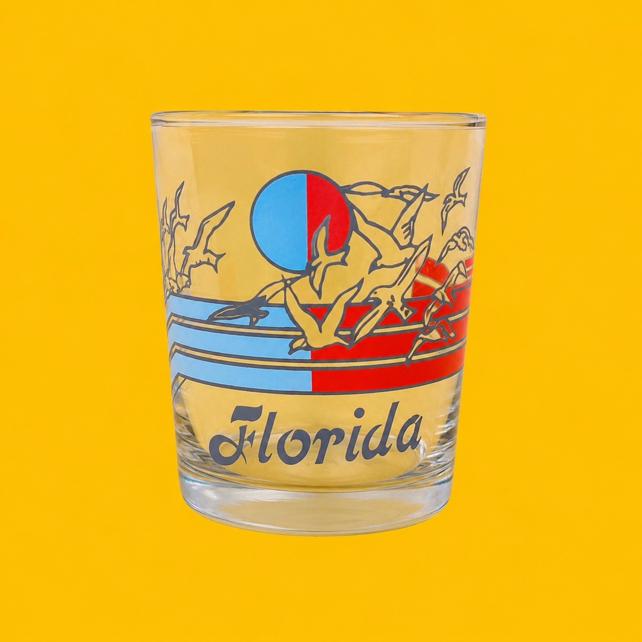 Vintage 1980s Florida Votive Candle Holder Glass Seagulls Kitsch Retro Souvenir Vintage 1980s Florida Votive Candle Holder Glass Seagulls Kitsch Retro Souvenir