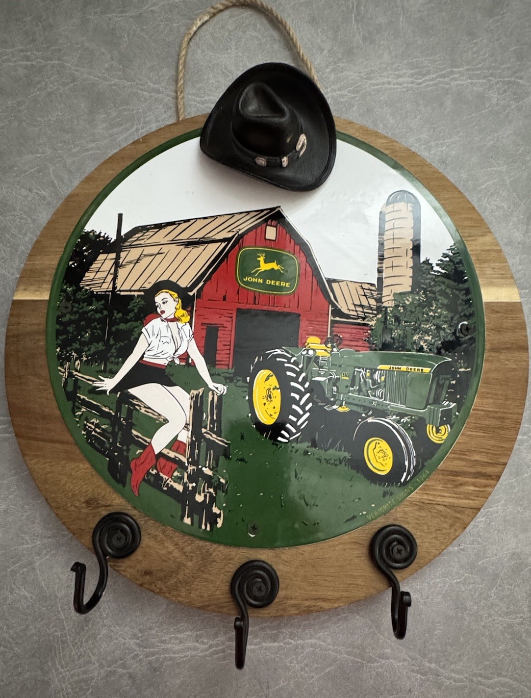 Vintage John Deere Pin Up Porcelain Sign - Barn Tractor Farm Girl Sign Vintage John Deere Pin Up Porcelain Sign - Barn Tractor Farm Girl Sign