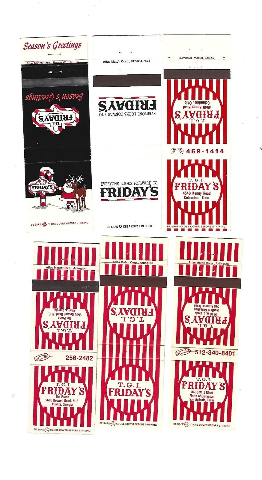 6 T.G.I. Friday\'s  Matchcovers