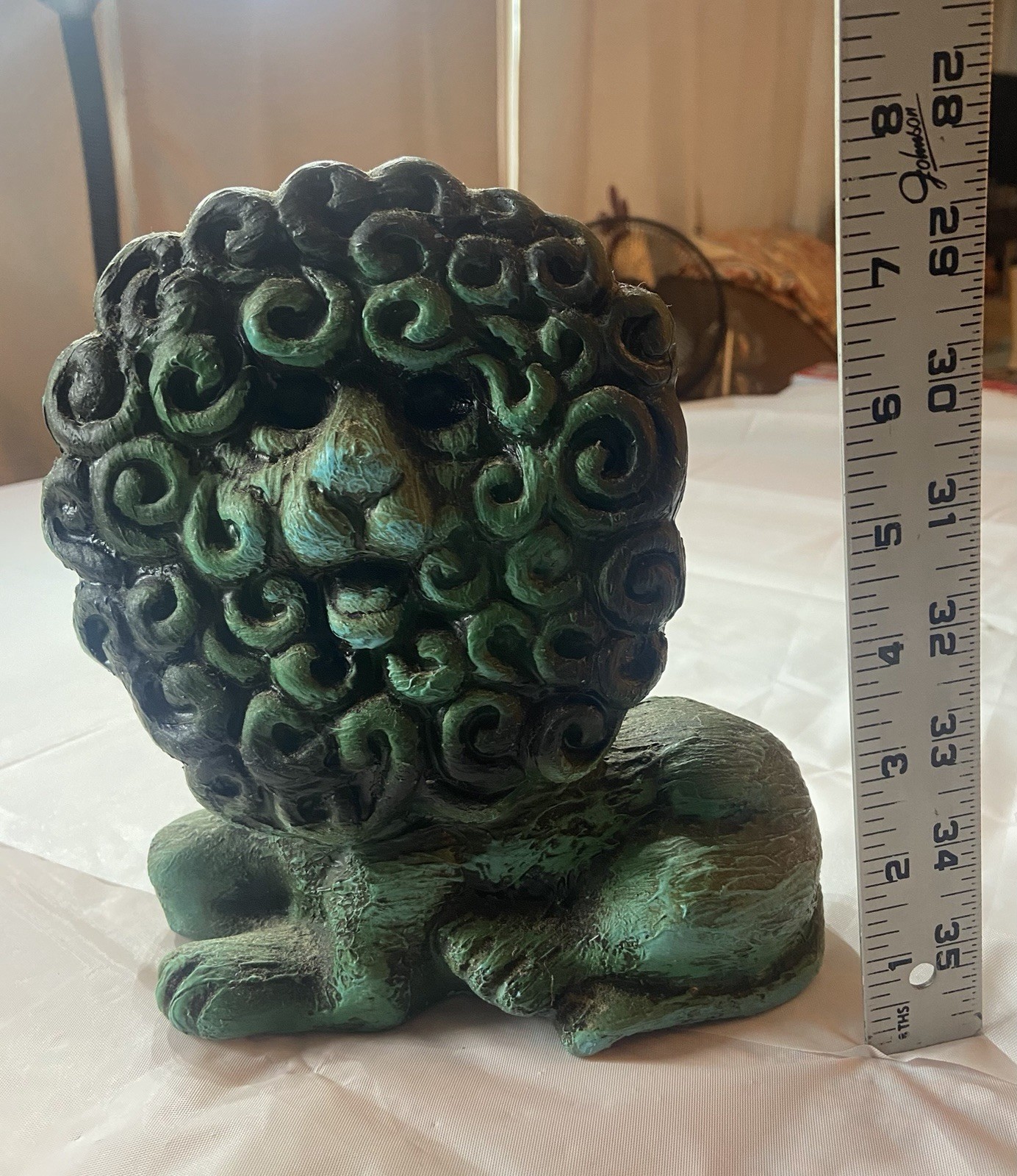 Vintage 1970s Lion Coin Bank Verdigris Green Patina Piggy Bank Figurine 8