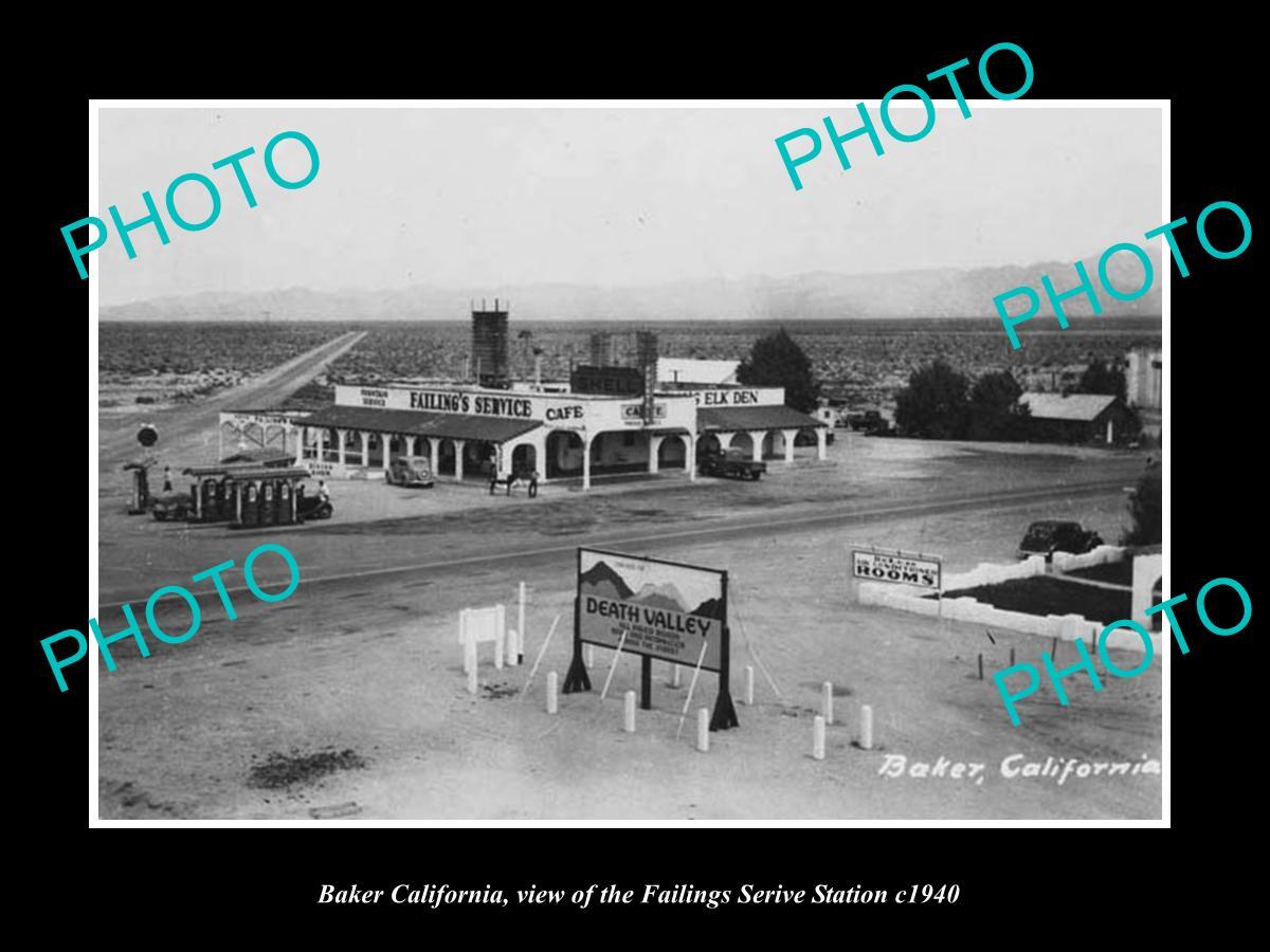 OLD LARGE HISTORIC PHOTO OF BAKER CALIFORNIA THE FAILINGS SERVICE STATION c1940 OLD LARGE HISTORIC PHOTO OF BAKER CALIFORNIA THE FAILINGS SERVICE STATION c1940