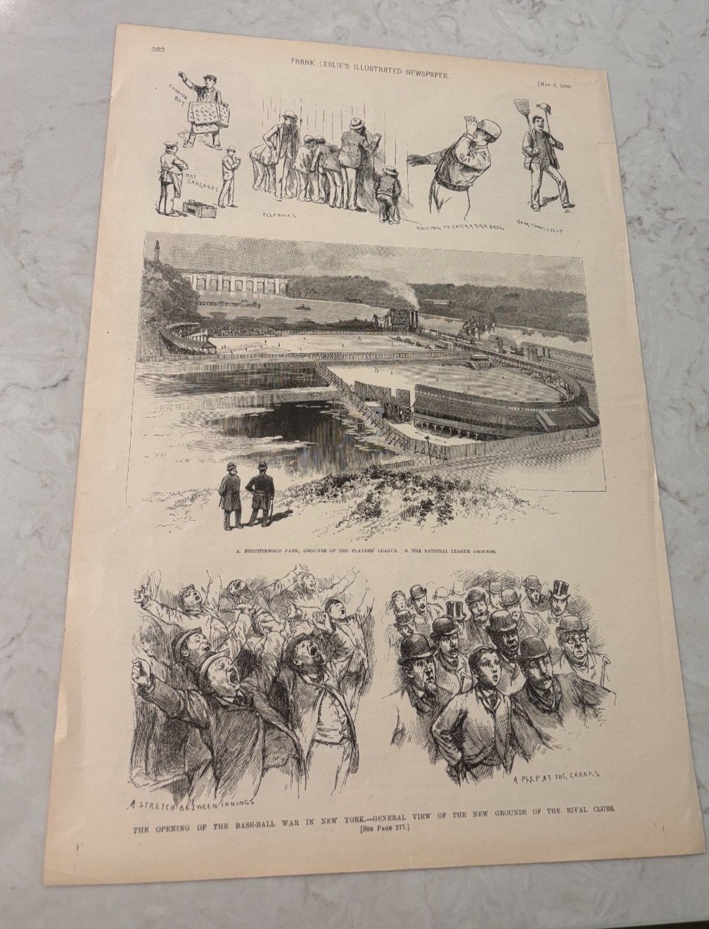 Original 1890 Frank Leslie\'s Illustrated Single Page Baseball War in New York Original 1890 Frank Leslie\'s Illustrated Single Page Baseball War in New York