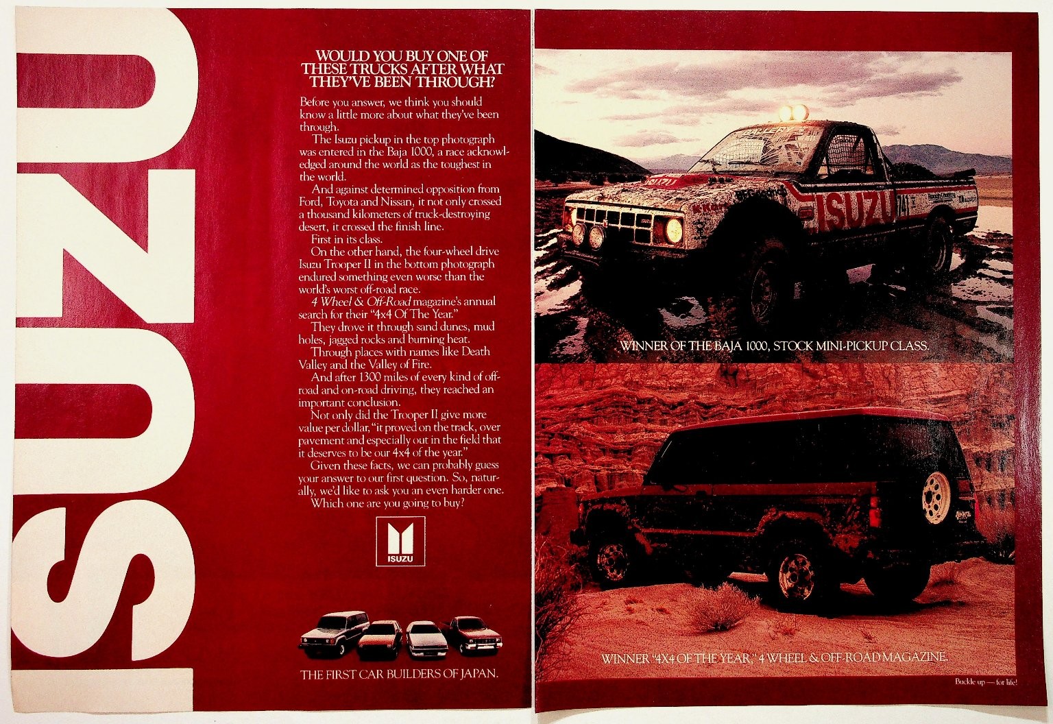 Isuzu Baja 1000 Pickup Trooper II 4x4 Off-Road Vintage Magazine Ad Print Isuzu Baja 1000 Pickup Trooper II 4x4 Off-Road Vintage Magazine Ad Print