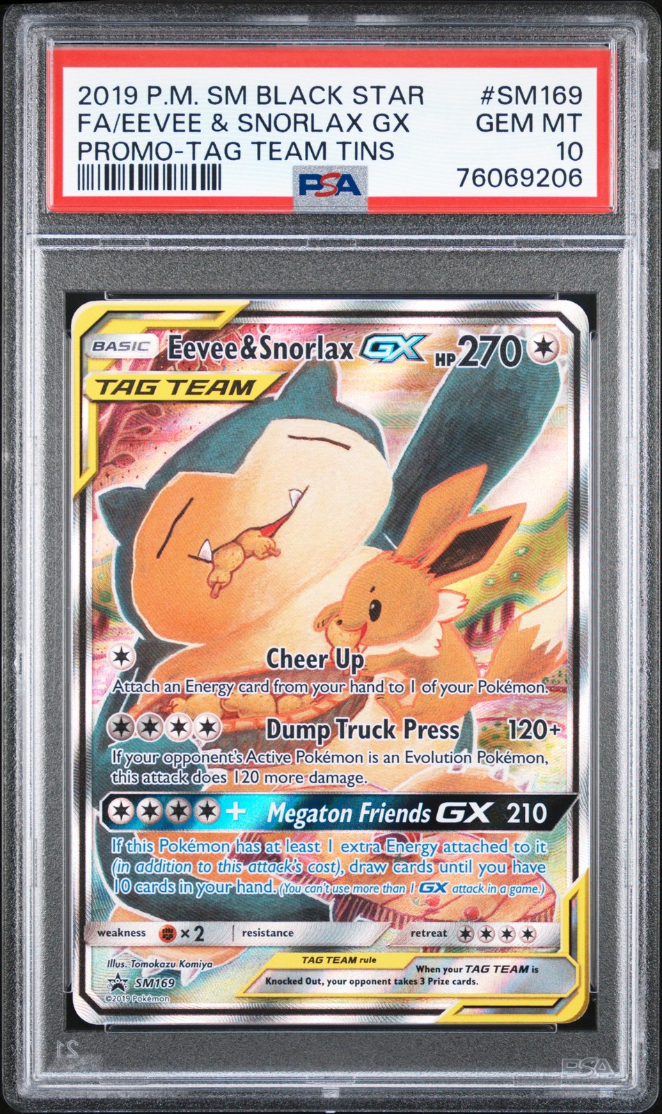 PSA 10 EEVEE & SNORLAX GX SM169 | Black Star Promo Tag Team Tins Pokemon Card