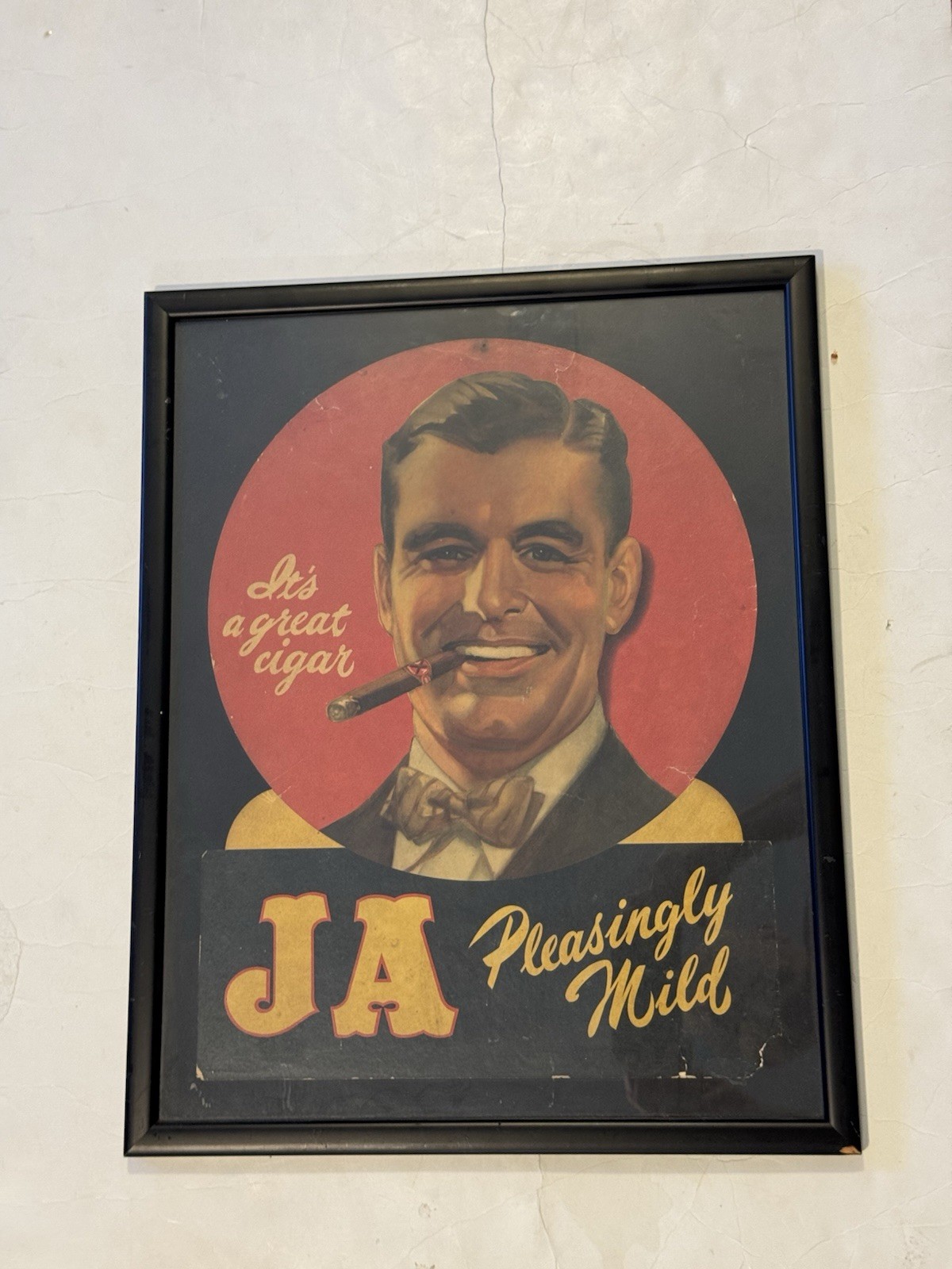 Vintage J.A. Cigars Framed Advertising Poster  20.5x16.5 In.