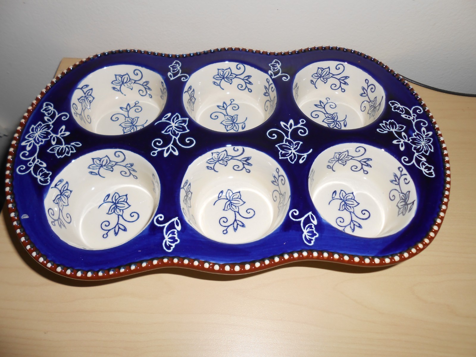 Temptations by Tara Blue Floral Lace  6-Hole Cupcake Muffin Pan  Rectangle Shape