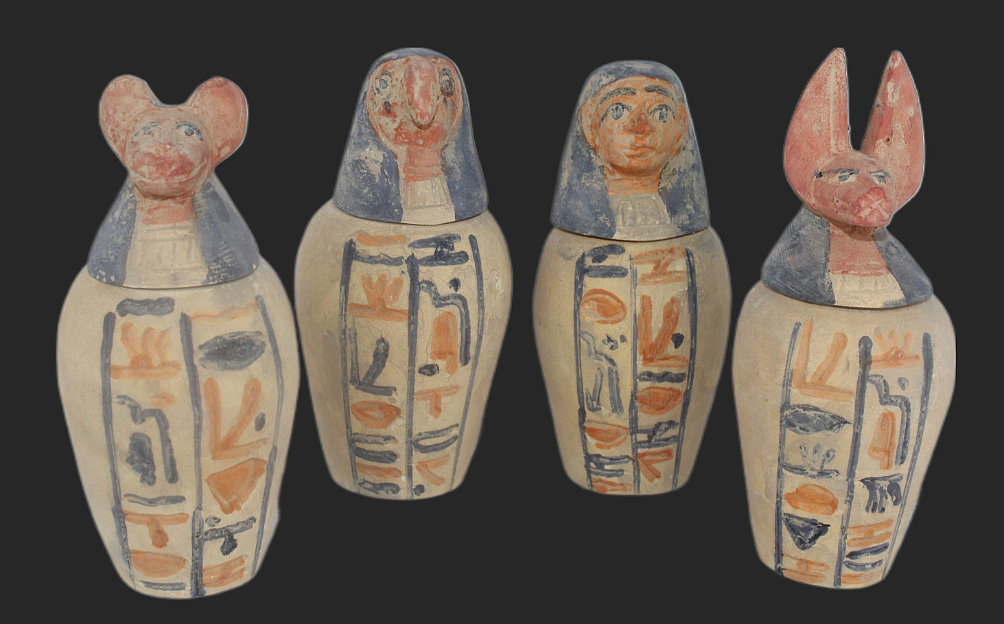 UNIQUE PHARAONIC HANDMADE ANCIENT EGYPTIAN 4 CANOPIC Jars Dead Mummification
