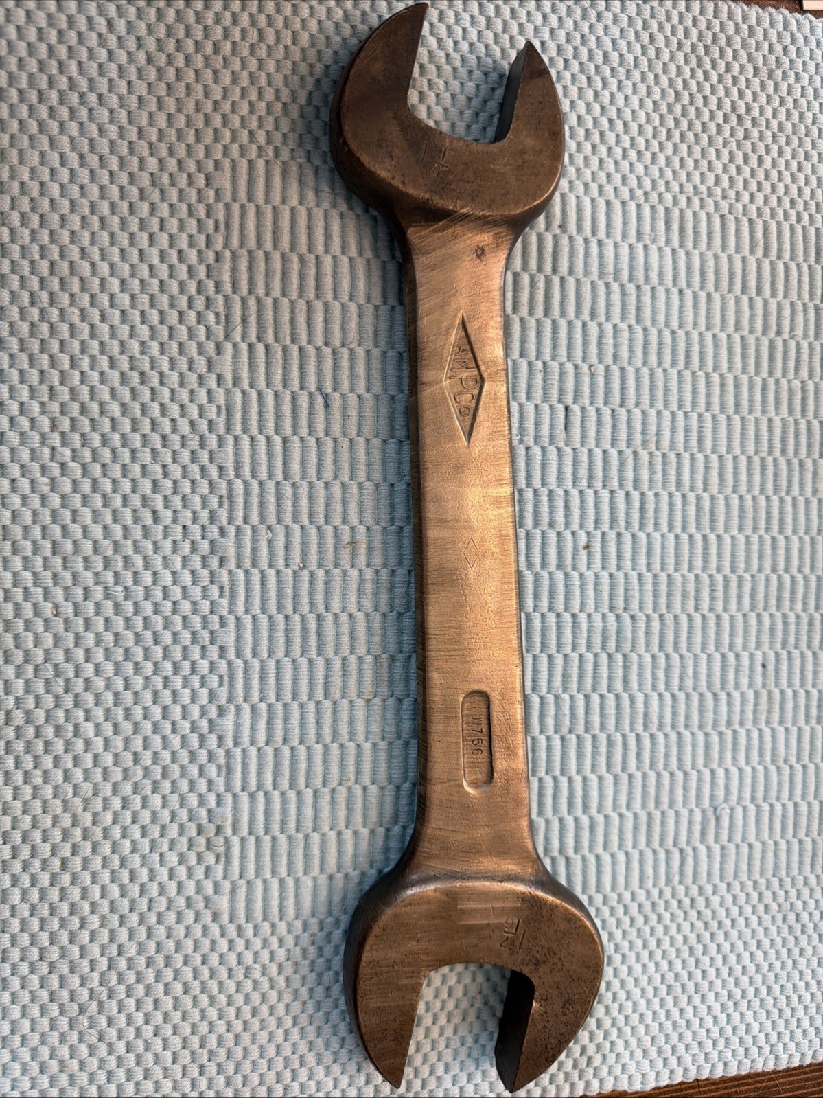 Vintage AMPCO W756 Non-Sparking Open End Wrench 1-1/4” & 1-7/16” ALBR USA