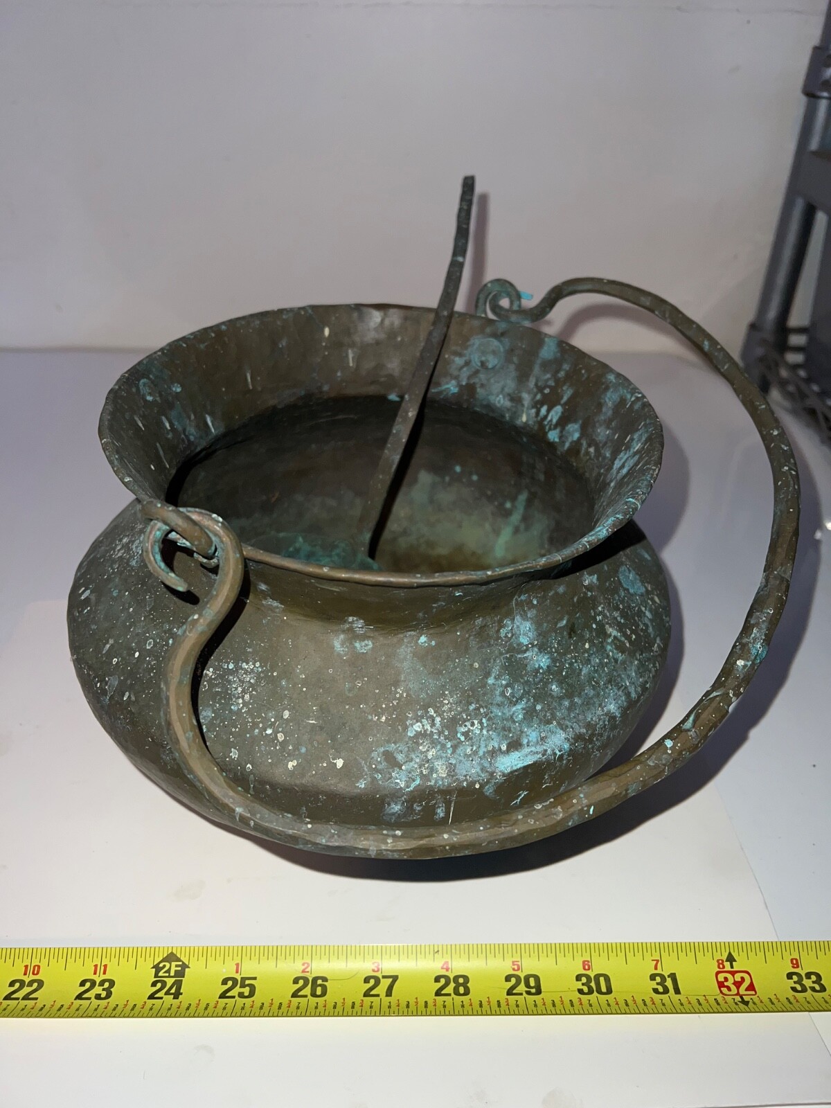 ANTIQUE COPPER HEARTH POT KETTLE WITH LADLE